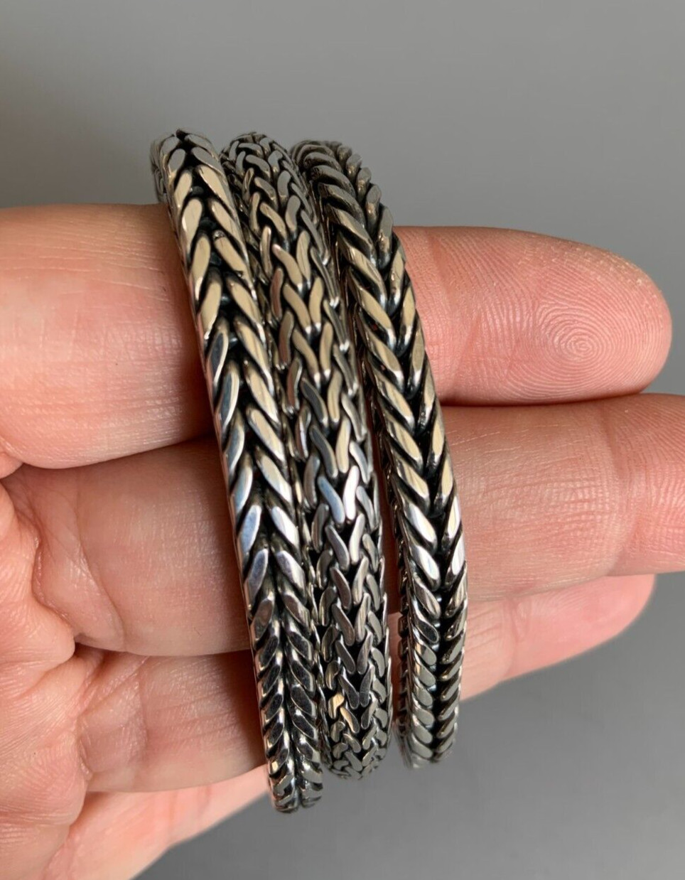 Sterling Silver 3-Strand Bali Style Foxtail Weave Woven 8″ Bracelet UNISEX 108g