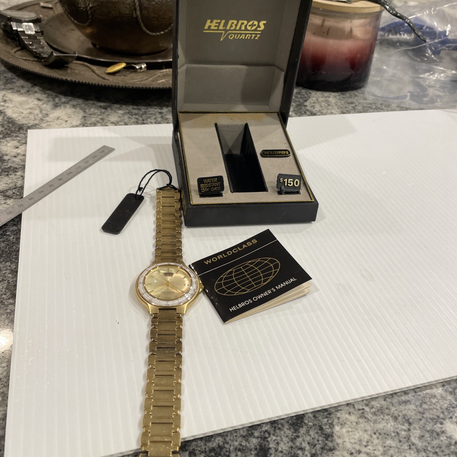 Vintage New Old Stock Helbros Tachymeter Men’s Wristwatch New W Box Papers