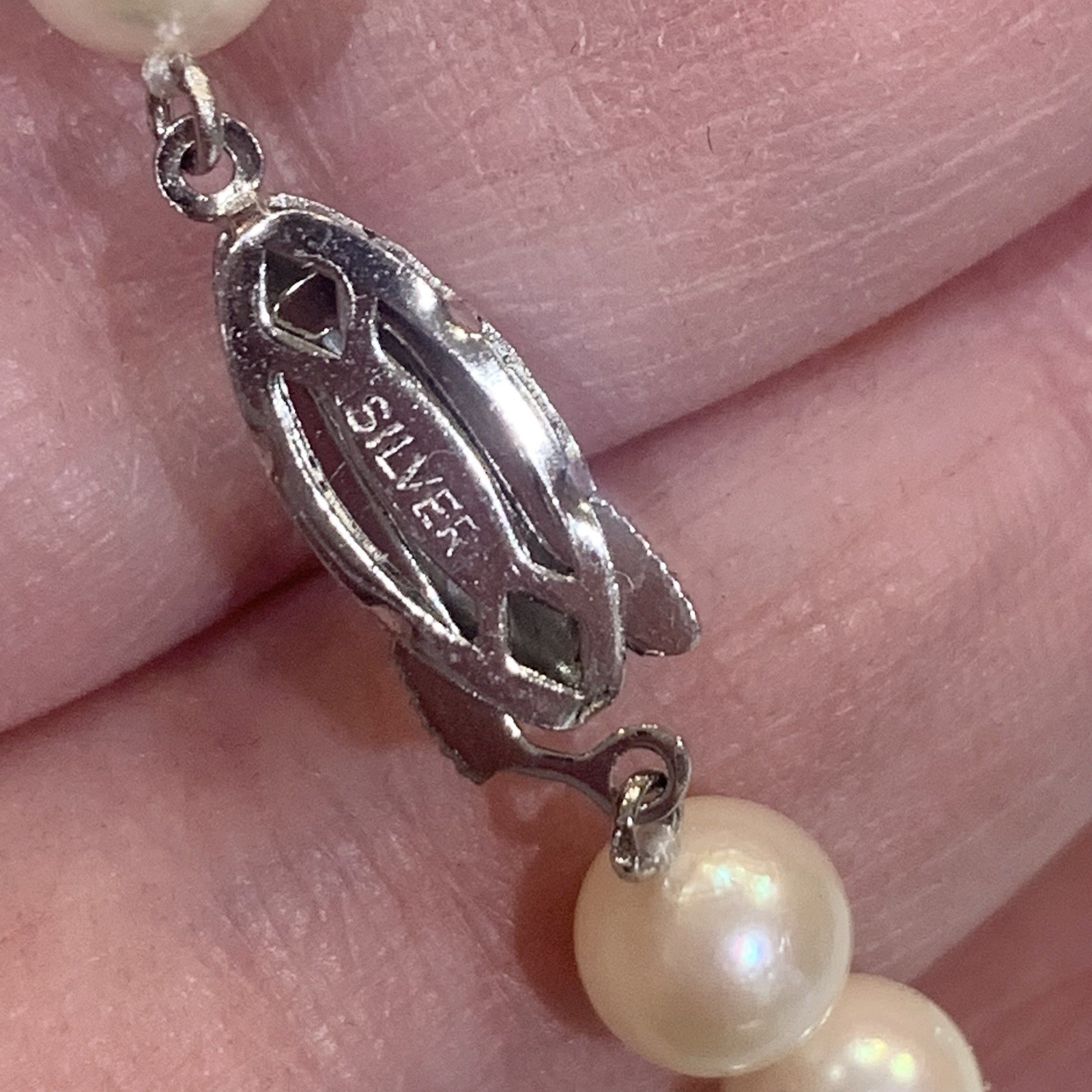 Hi Luster Akoya Pearl Necklace Strand Fuji Pearl OffWhite 7mm AAA+ SilverVTG 17”