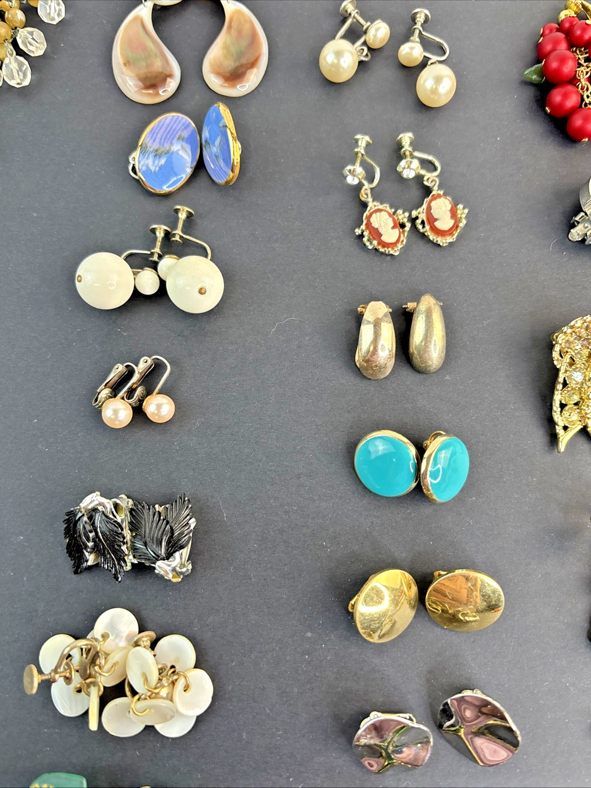 Lot of 62 Clip-on Screw Back Earrings Vintage 1940’s-1970’s Mixed Metals Cluster