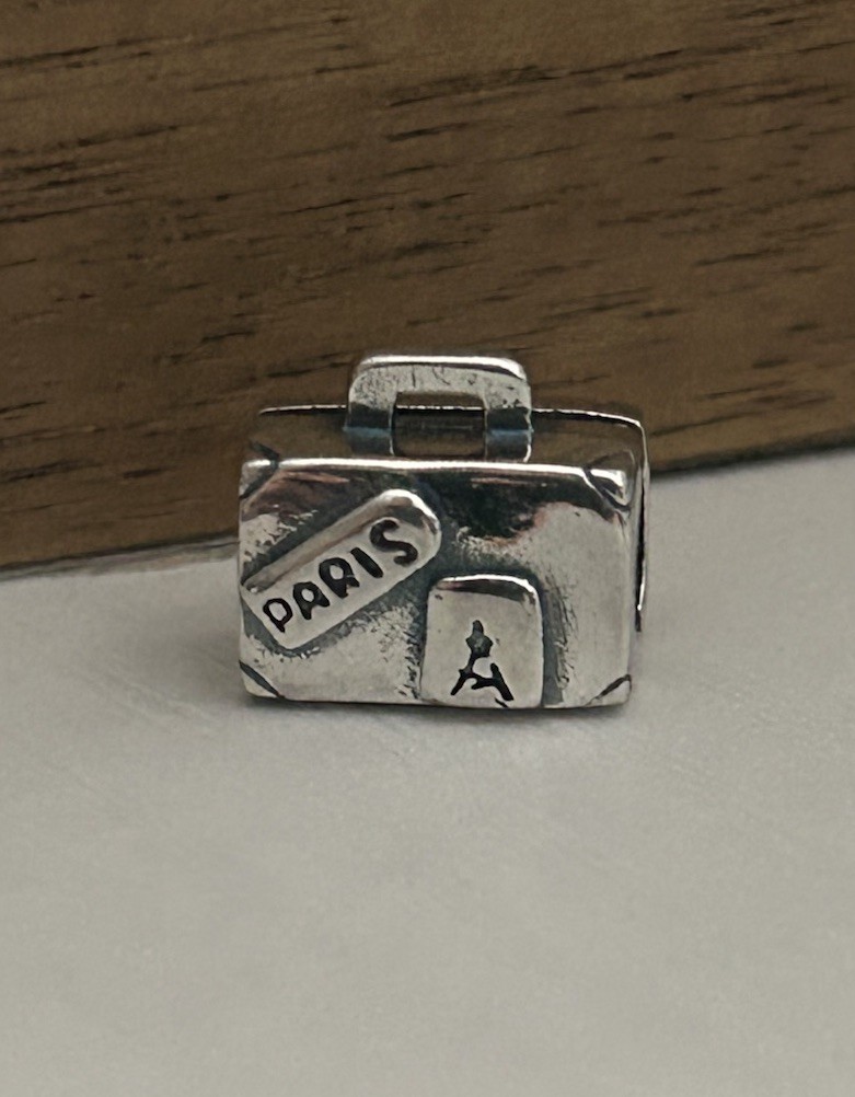 925 Sterling Silver Charm Paris Suitcase Love Travel Cute Gift