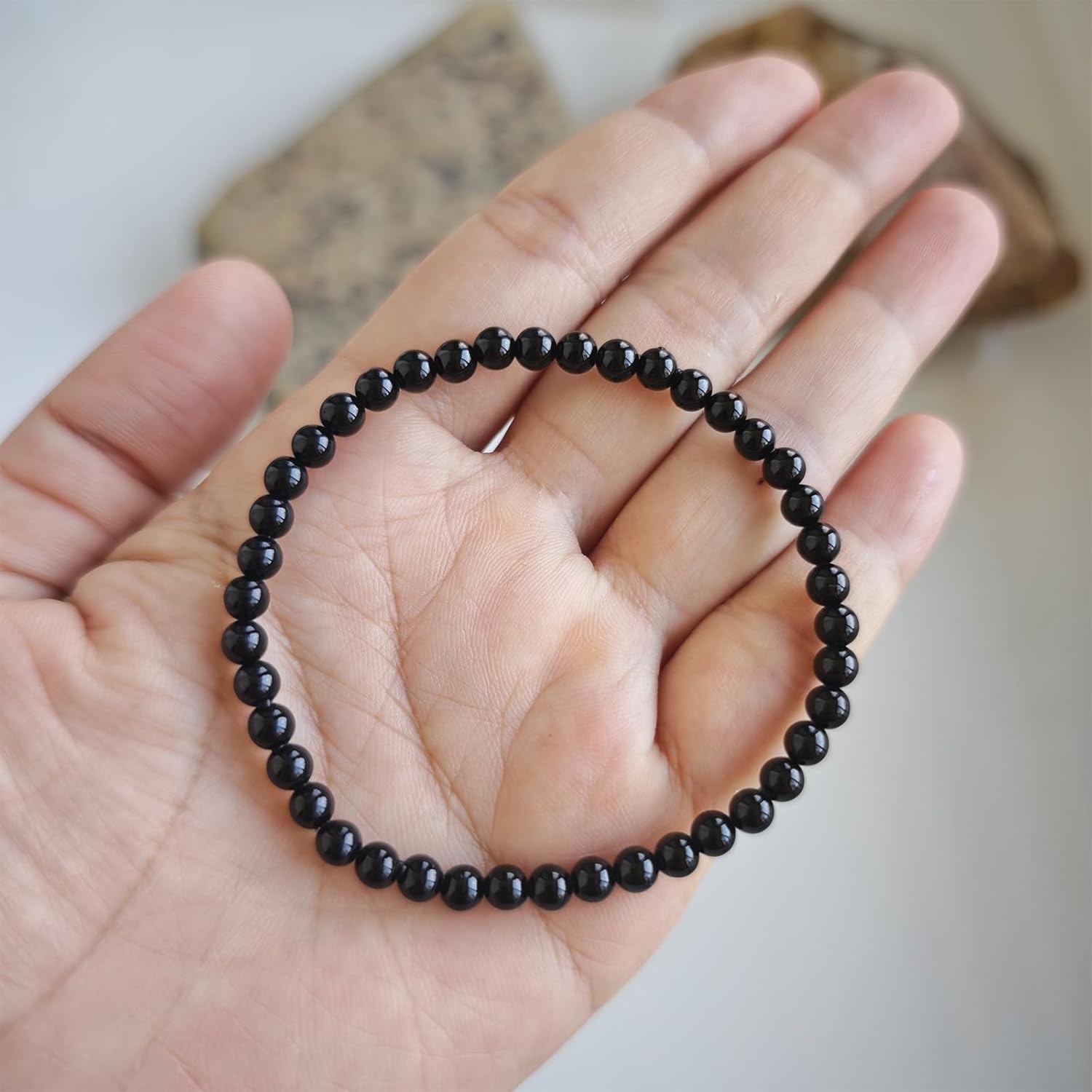 Healing Gemstone Bracelet, 4mm Black Onyx – Ideal Gift for Emotional Stability