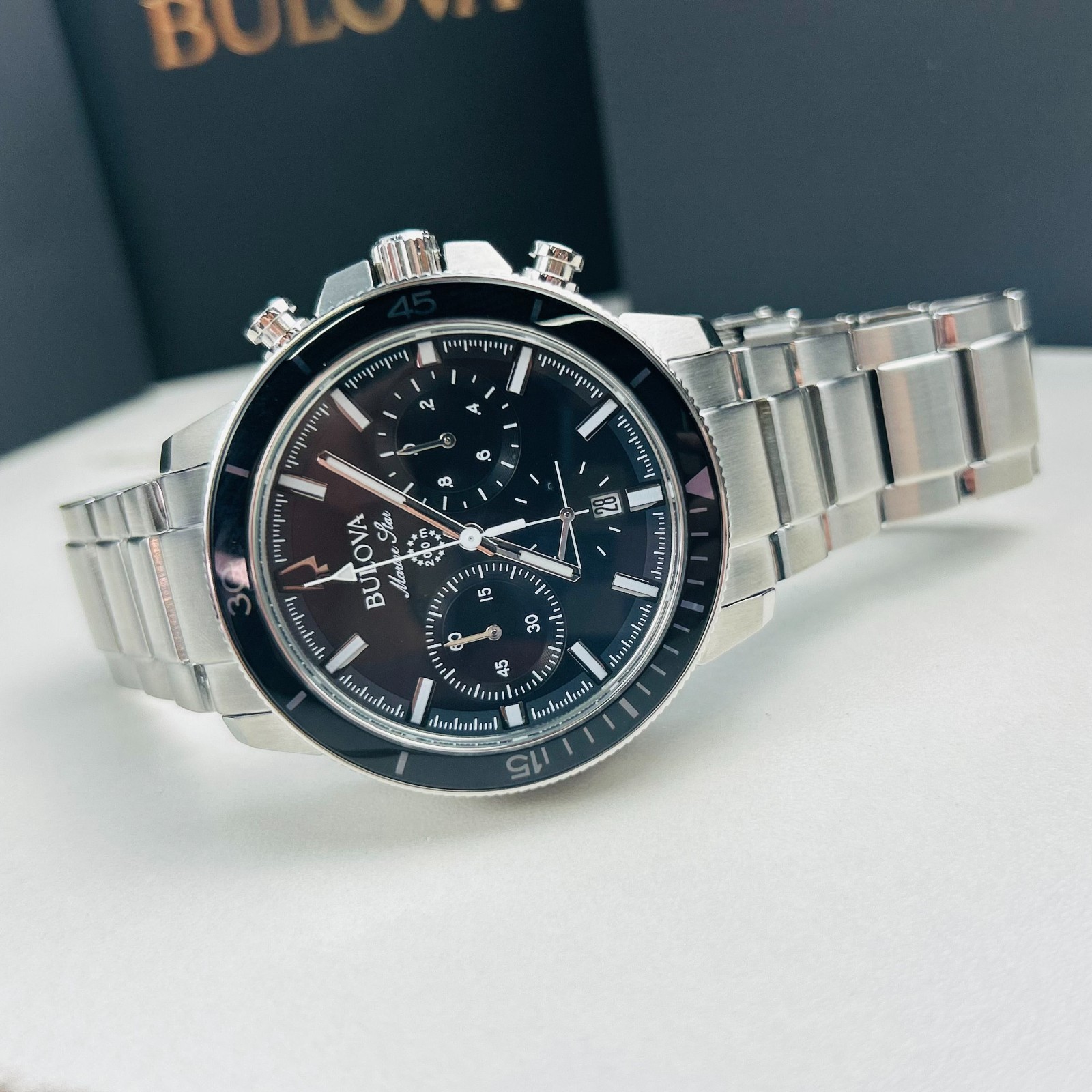 Bulova Marine Star Series C 96B272 Black Dial Stainless Steel Men’s Quartz Watch