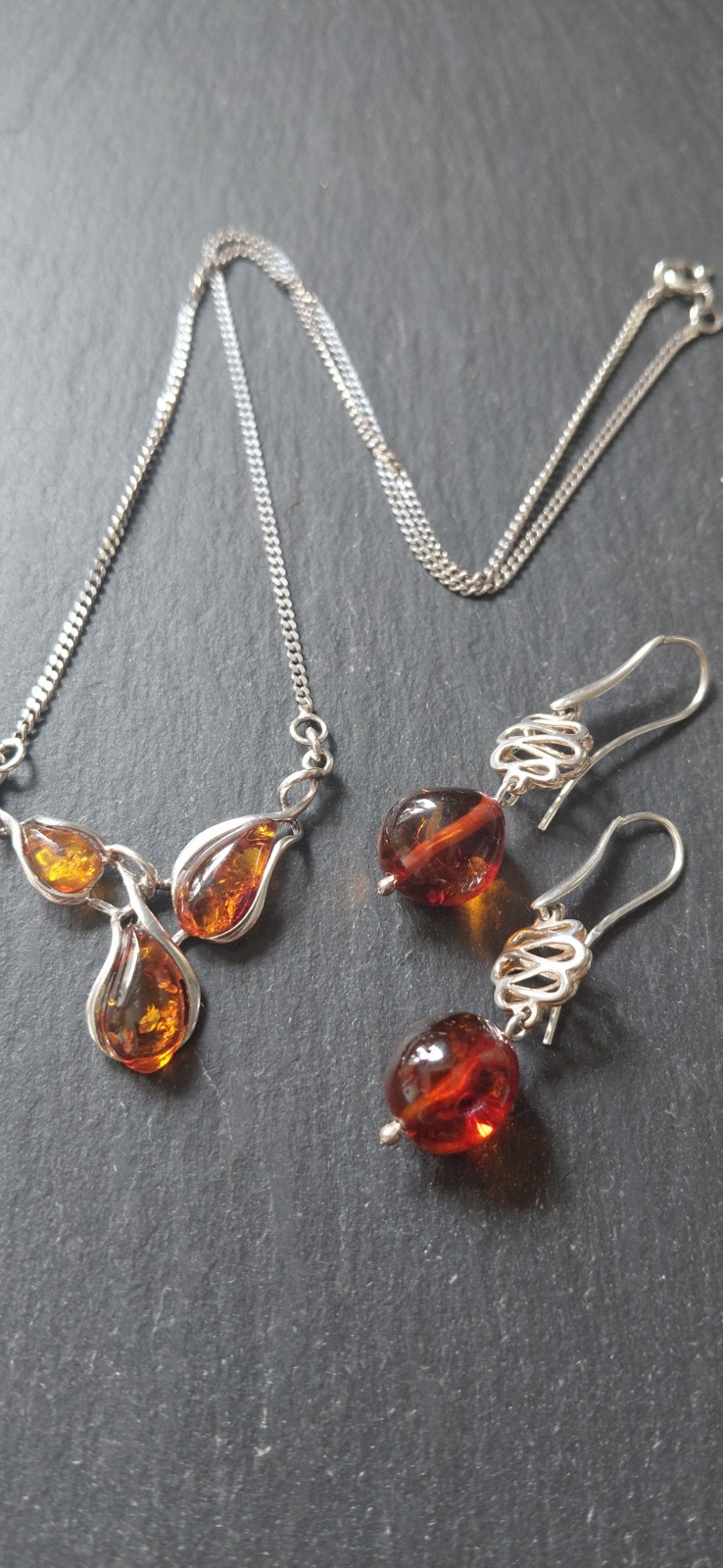Vintage 1976 925 Sterling Silver & Baltic Amber Necklace and Earrings