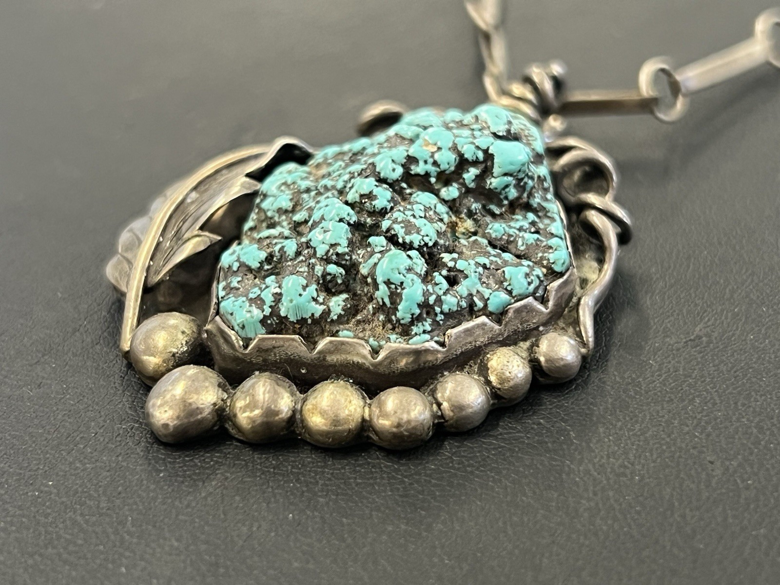 Vtg 925 Sterling Silver Turquoise 22″ Necklace Signed ES 36.3g