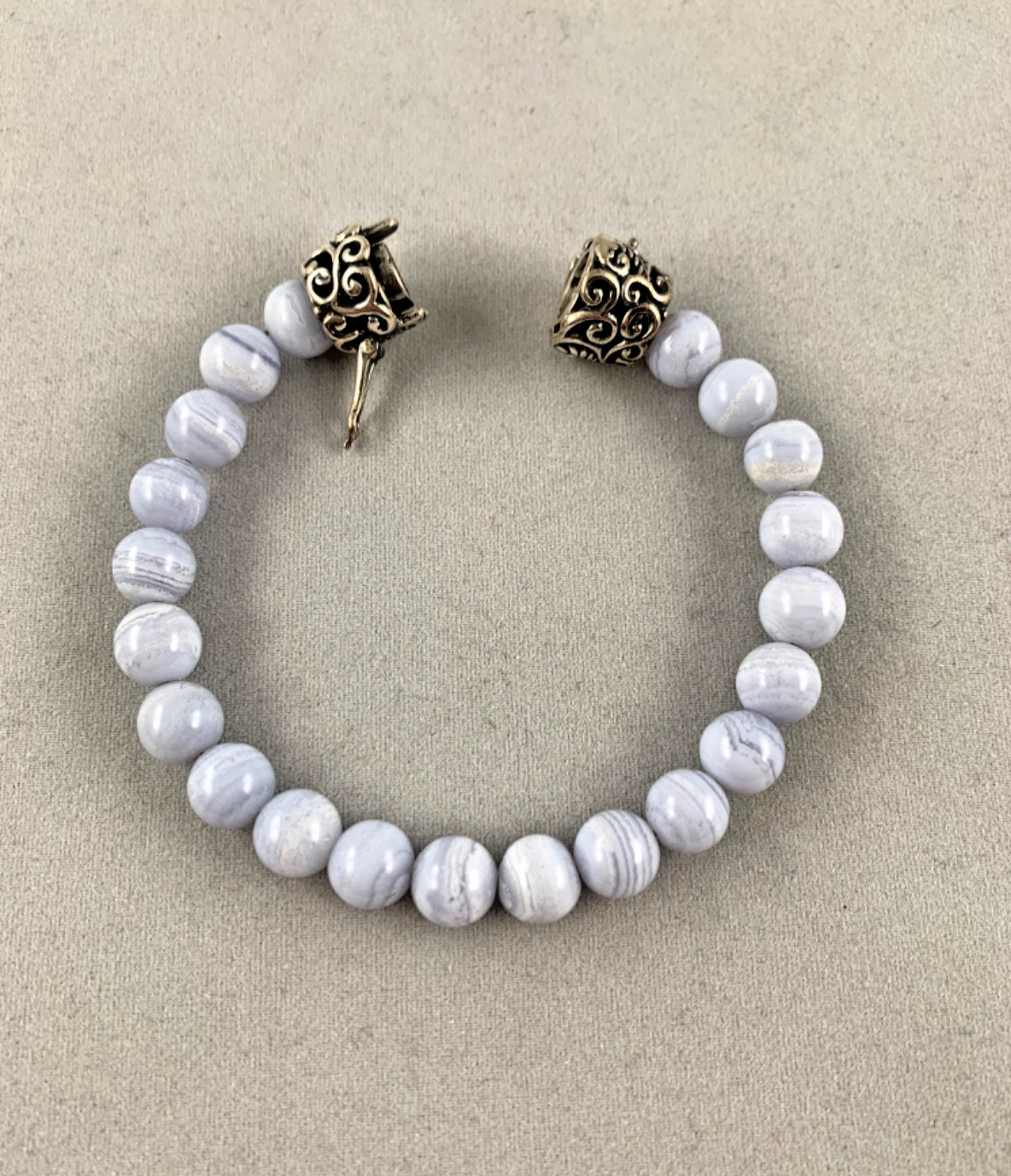 Carolyn Pollack Bracelet Blue Lace Agate Bead Sterling Magnetic Clasp 7.25 in