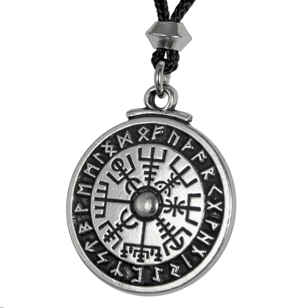 Pewter Viking Necklace Compass Pendant Rune Stave Icelandic Norse Jewelry