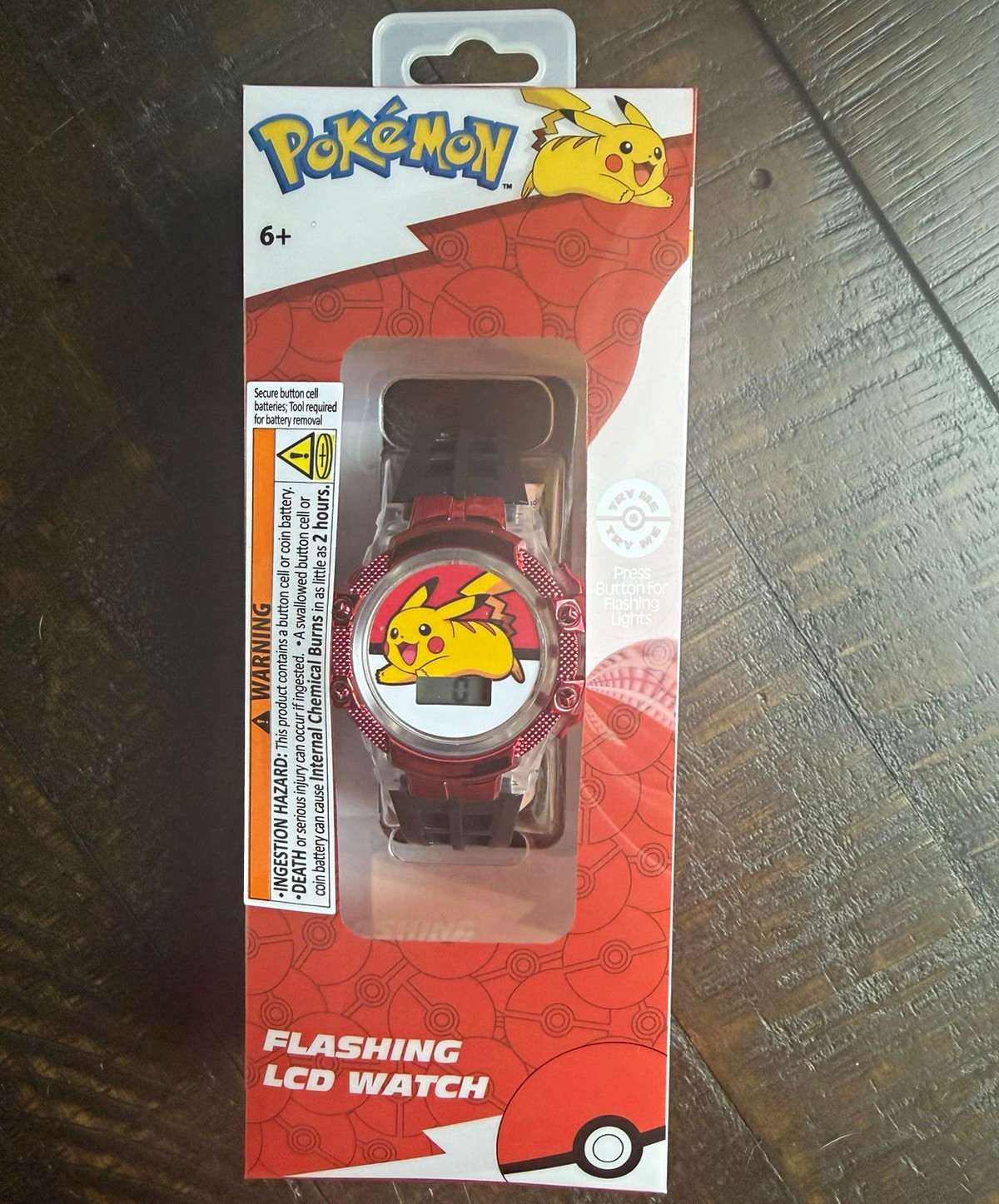 Pokémon Pikachu Kids Digital Wristwatch LCD Display Flashing Lights Red/Black