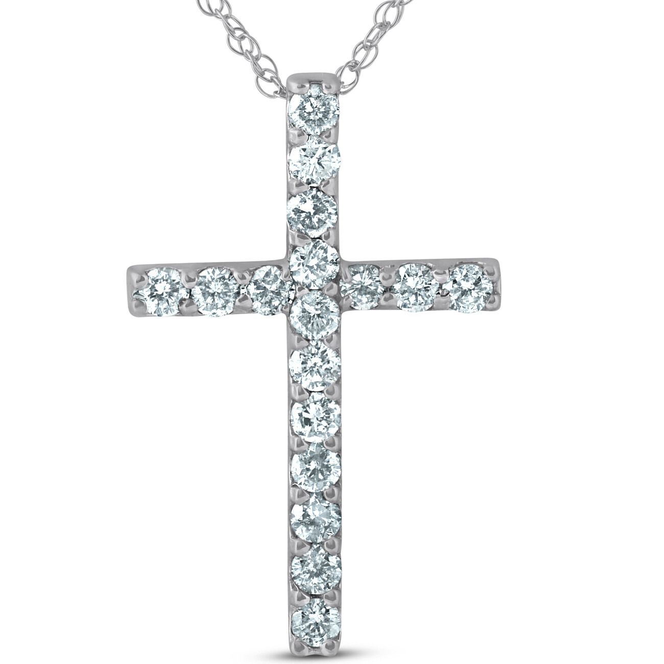 1 Ct Diamond Cross 14k White Gold 18″ Chain Womens Necklace (1 1/4 inch tall)