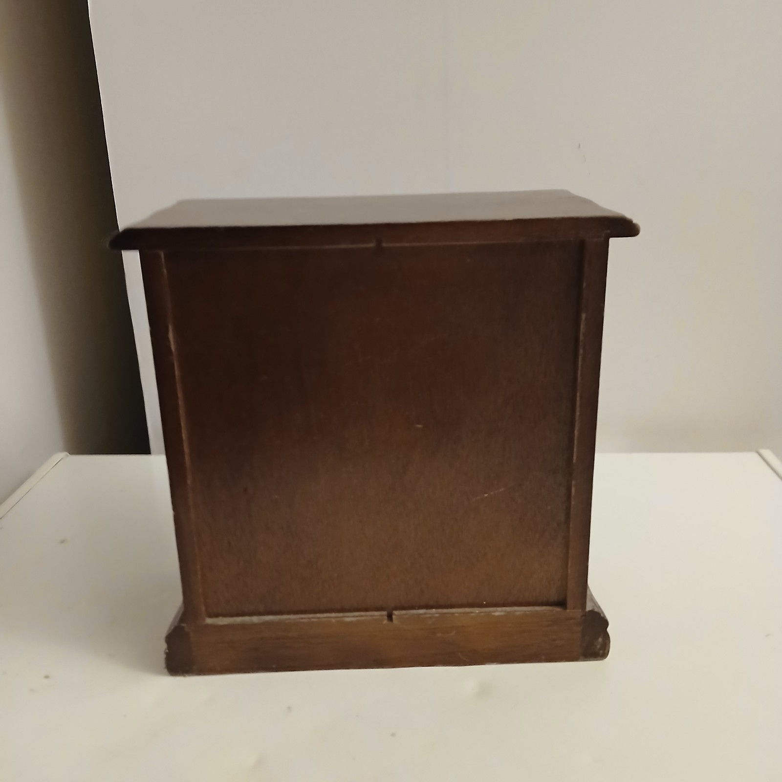 Vintage Ladies Walnut Finish Wooden Jewelry Box Stained Glass Mirror