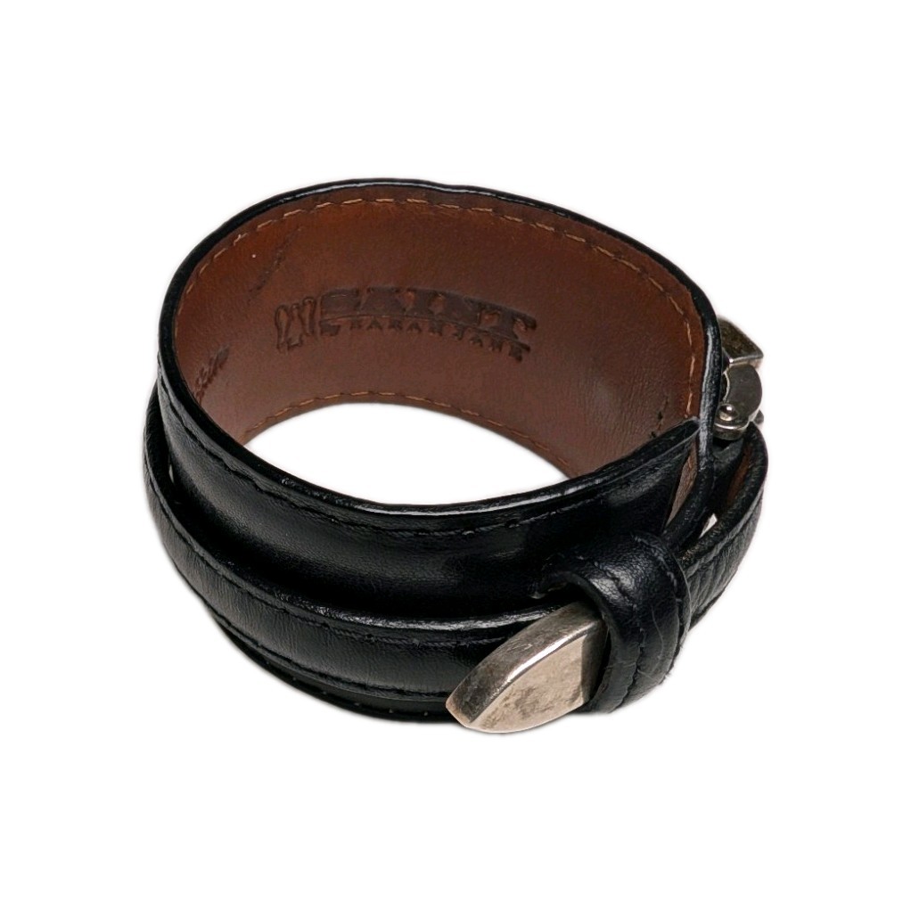 Saint by Sarah Jane Sterling Silver Casa Cross Black Leather Wrap Bracelet L
