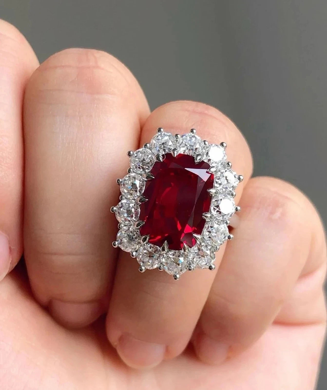 4.72 Ct Cushion Cut Natural Ruby & Diamond Wedding Ring 925 Sterling Silver