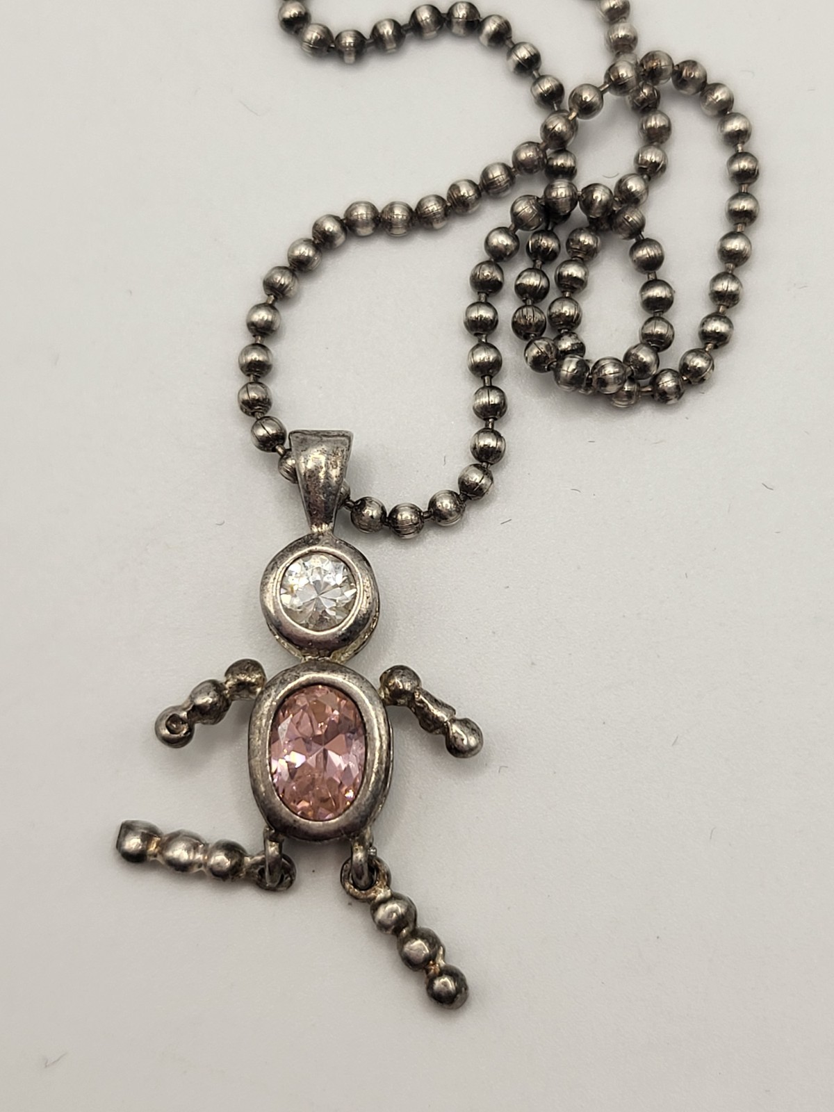 Vintage Sterling Silver Birthstone Baby Pink Girl Pendant Necklace Made in Italy