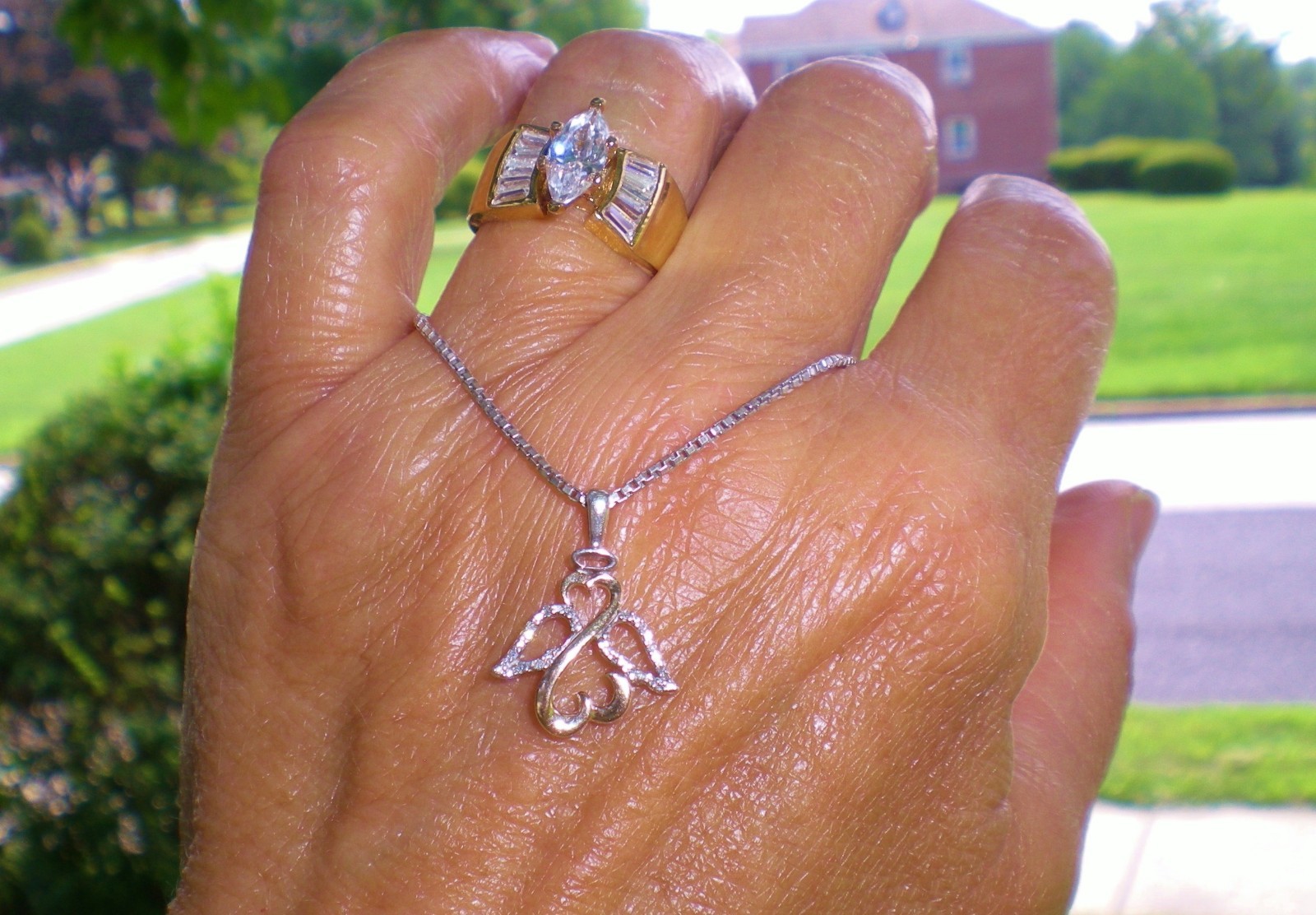 Jane Seymour Open Hearts 1/20ct SS 10K Rose Gold ANGEL Diamond Necklace KAY BOX