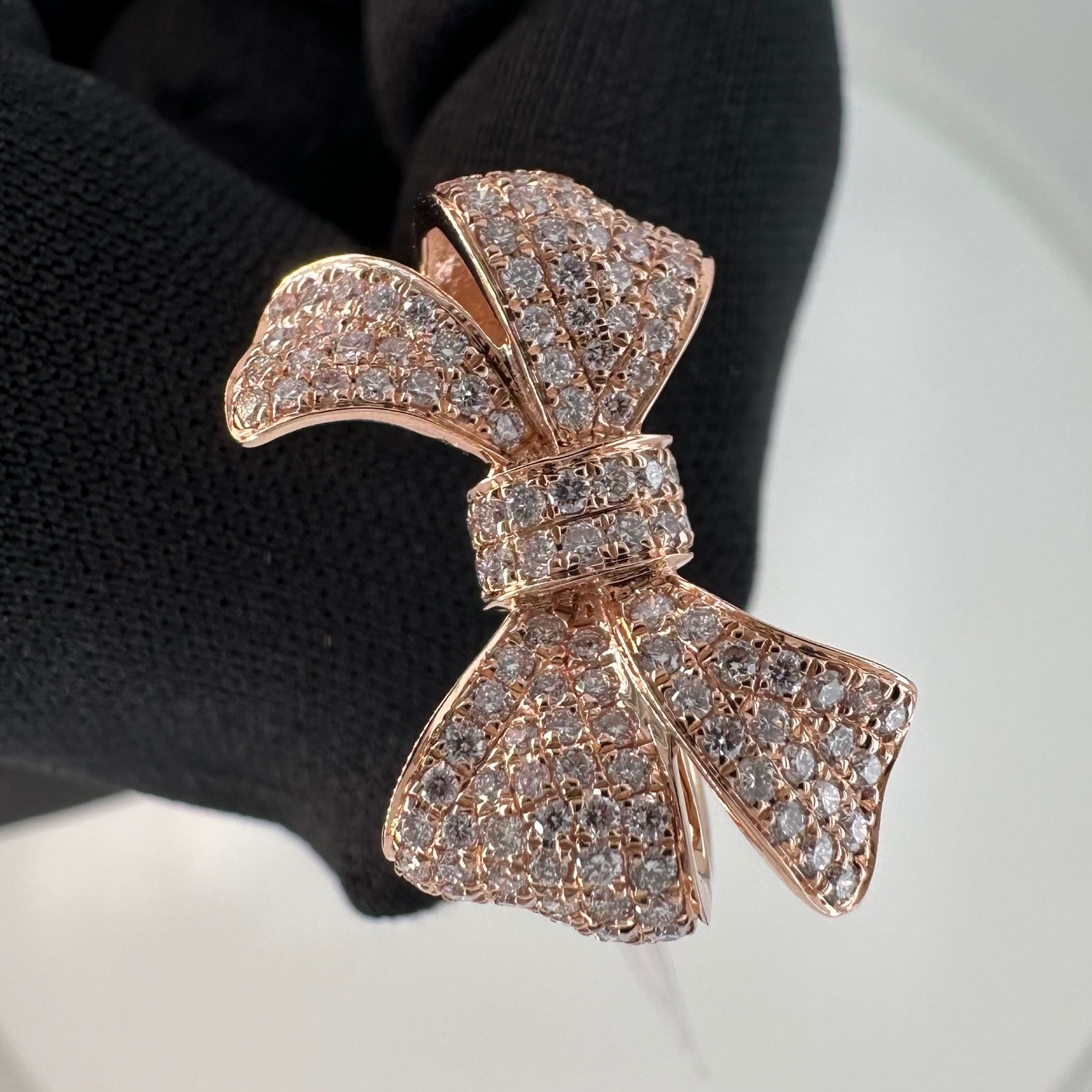 1.00 est tcw Natural Diamond & 14k Pink Gold Bow Ring IGI Report 30J4635926