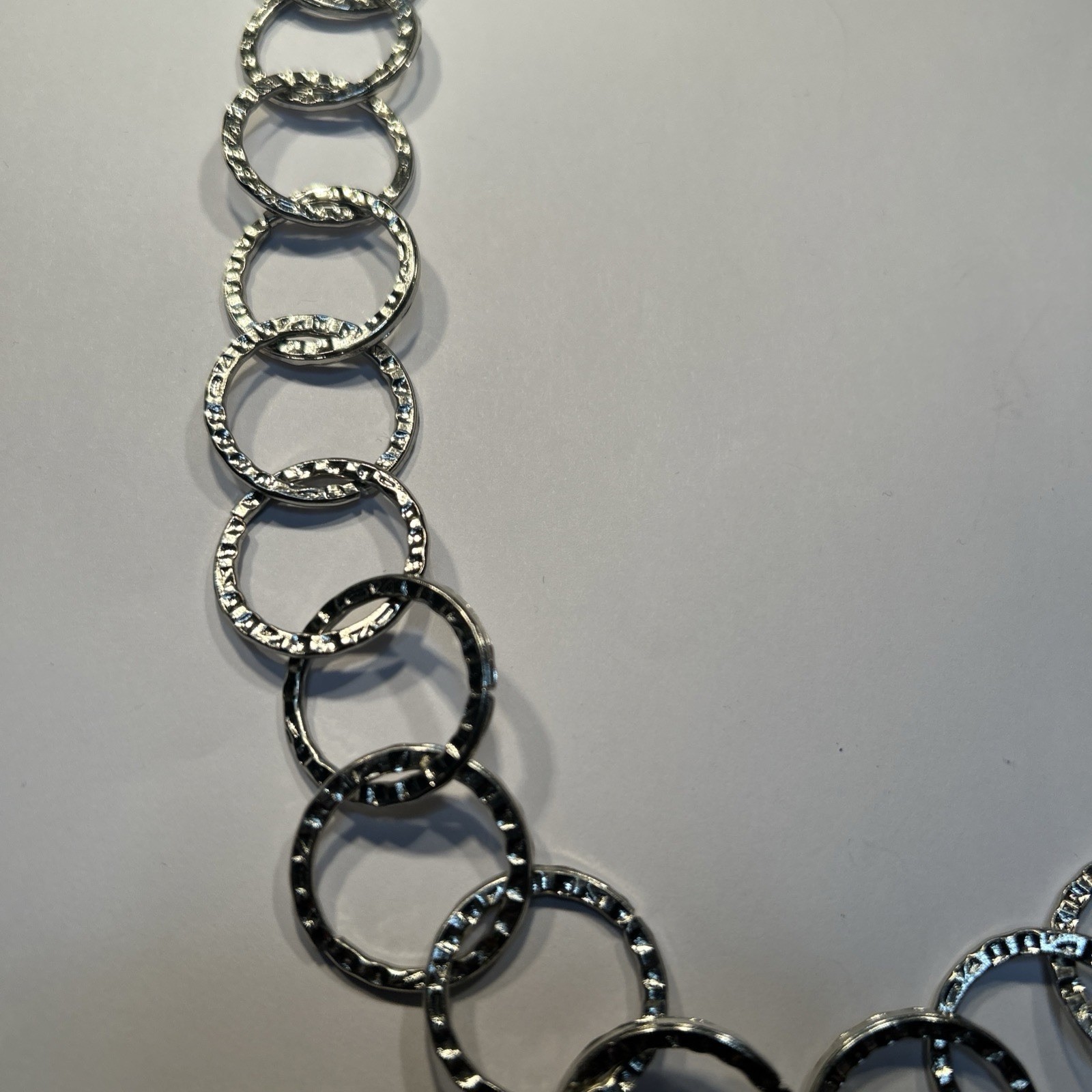 Women’s Silver Hoop Chains Necklace 28” Loops Circles Overhead No Clasp Wear NEW