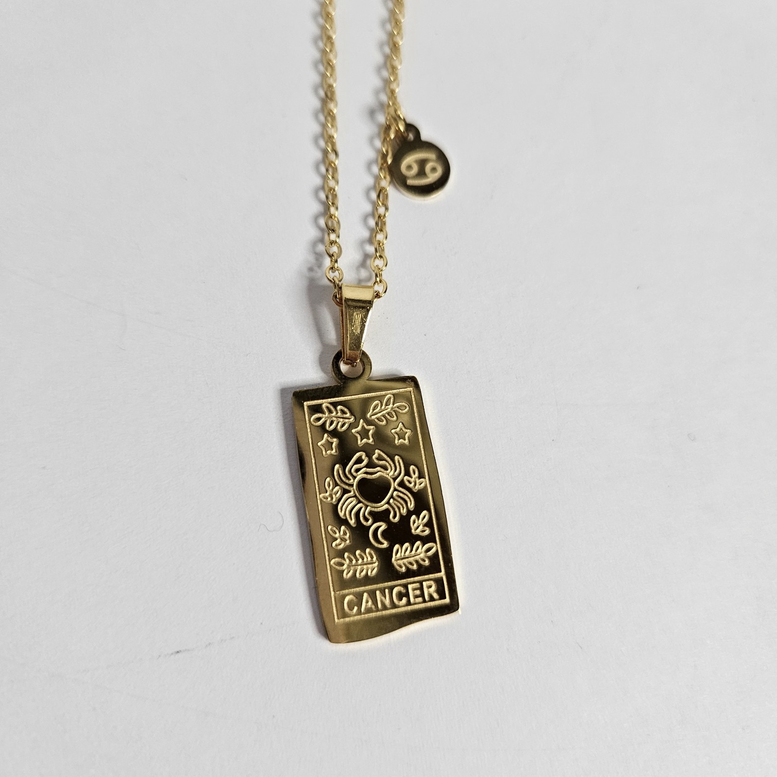 Cancer Zodiac Astrology Necklace 16″ Reversible Pendant Gold Stainless Steel