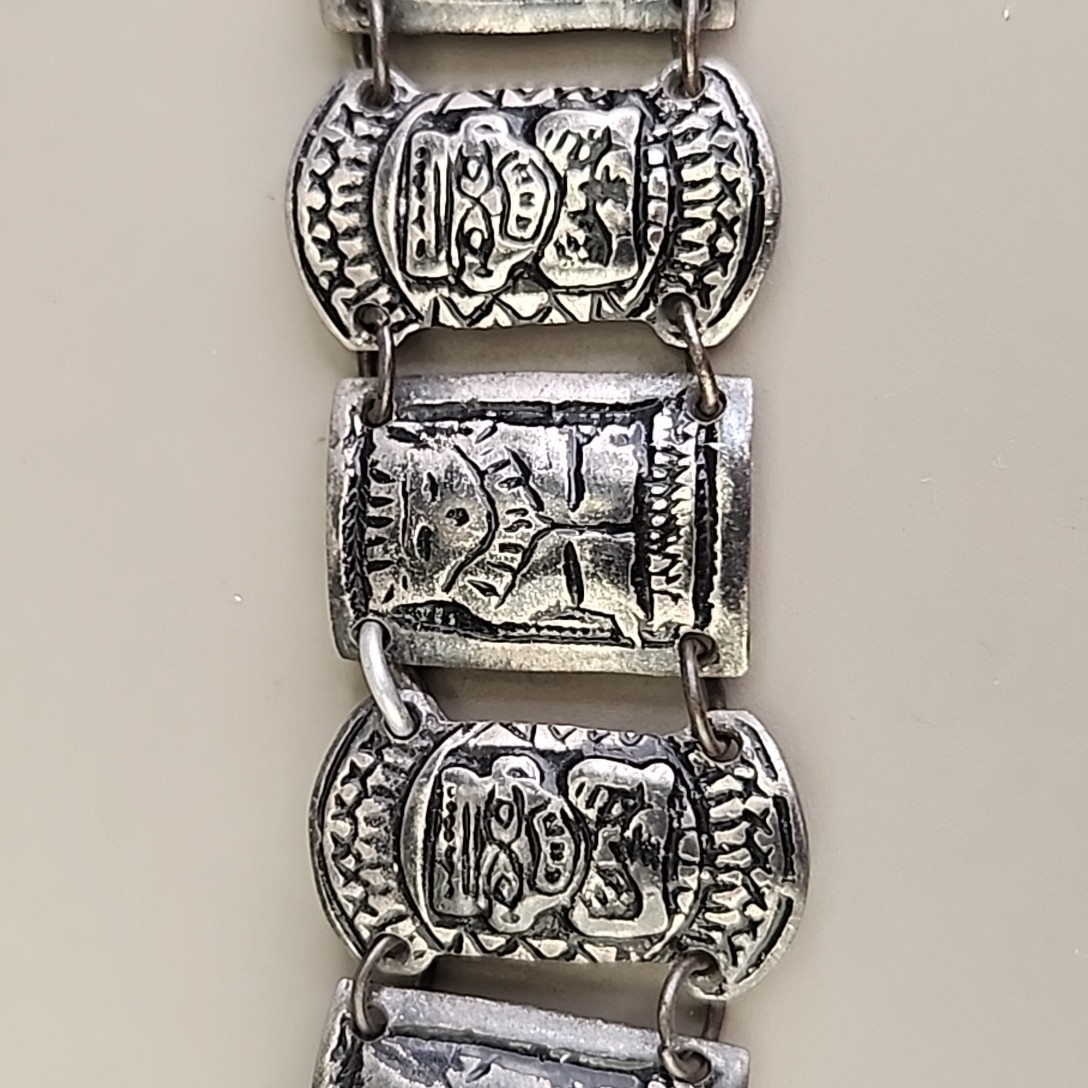 Vintage Columbian Panel Bracelet 800 Silver Tiki Peru 6.75″