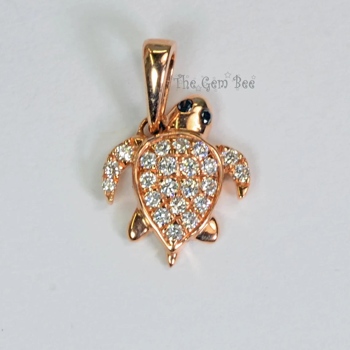 9.3×10.8mm 14K Rose Gold Diamond Petite Sea Turtle Charm Necklace Pendant