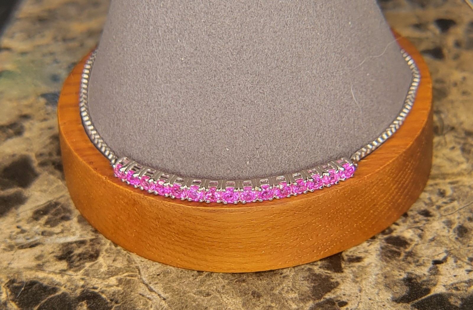 Simulated Pink Sapphire Bolo Bracelet. STS Karis