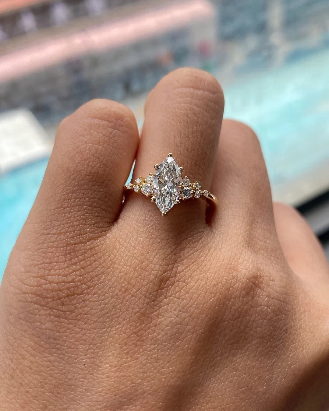 3.54 Ct Marquise Cut Lab Grown Diamond Wedding Ring in Solid 14K Yellow Gold 6 7