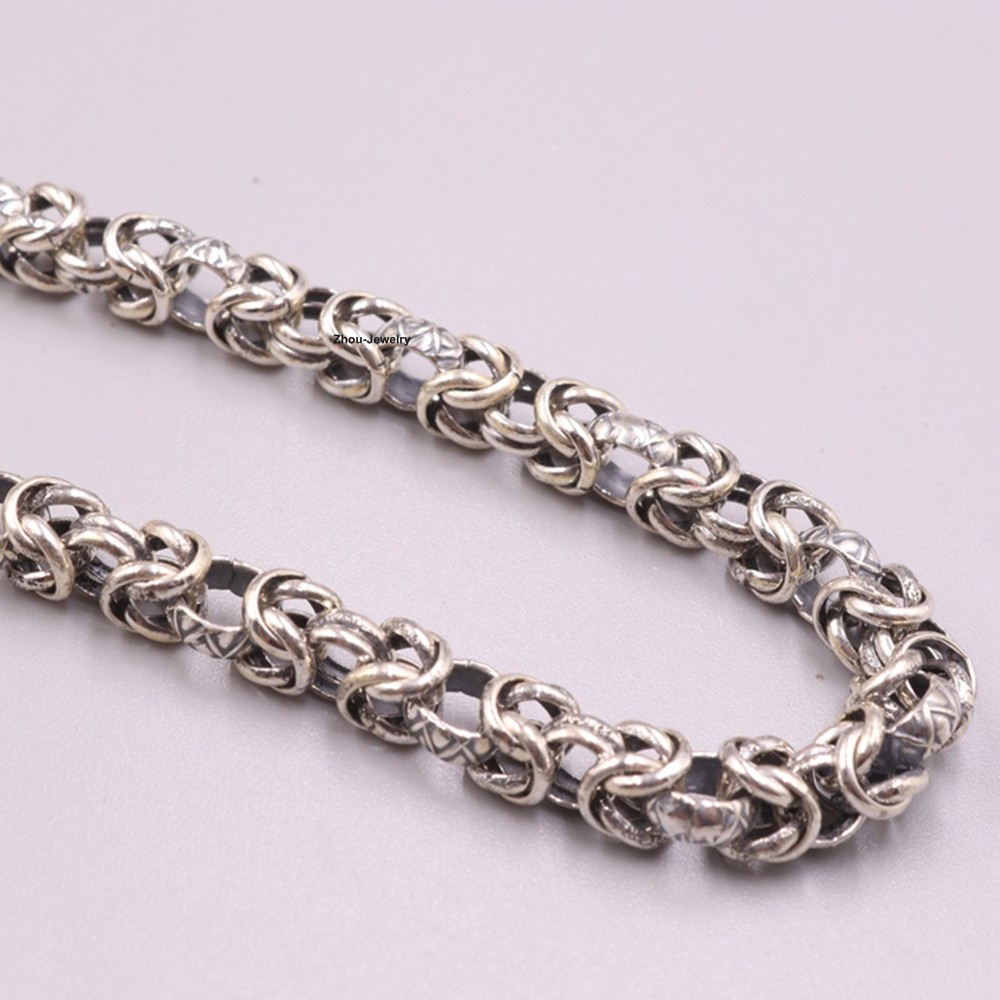 Pure 925 Sterling Silver Necklace 6.0mm Byzantine Link Chain Necklace 19.7inch L