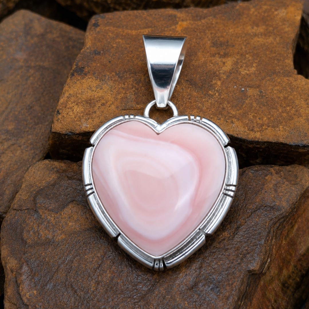Samson Edsitty Pink Conch Heart Pendant Sterling Silver Navajo Native American