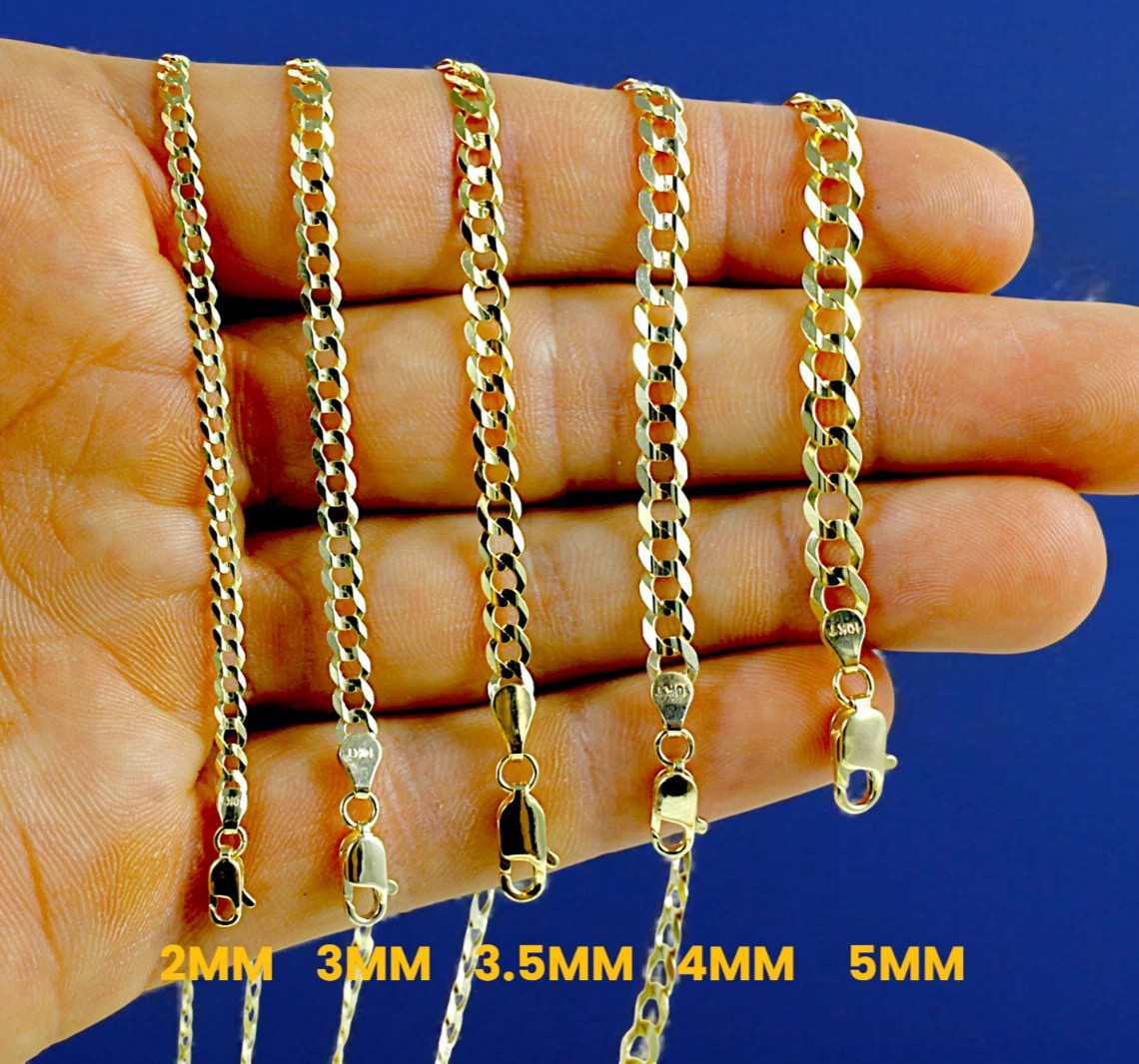 10K Yellow Gold 2.5mm-14mm Solid Curb Cuban Chain Link Bracelet All Sizes Real