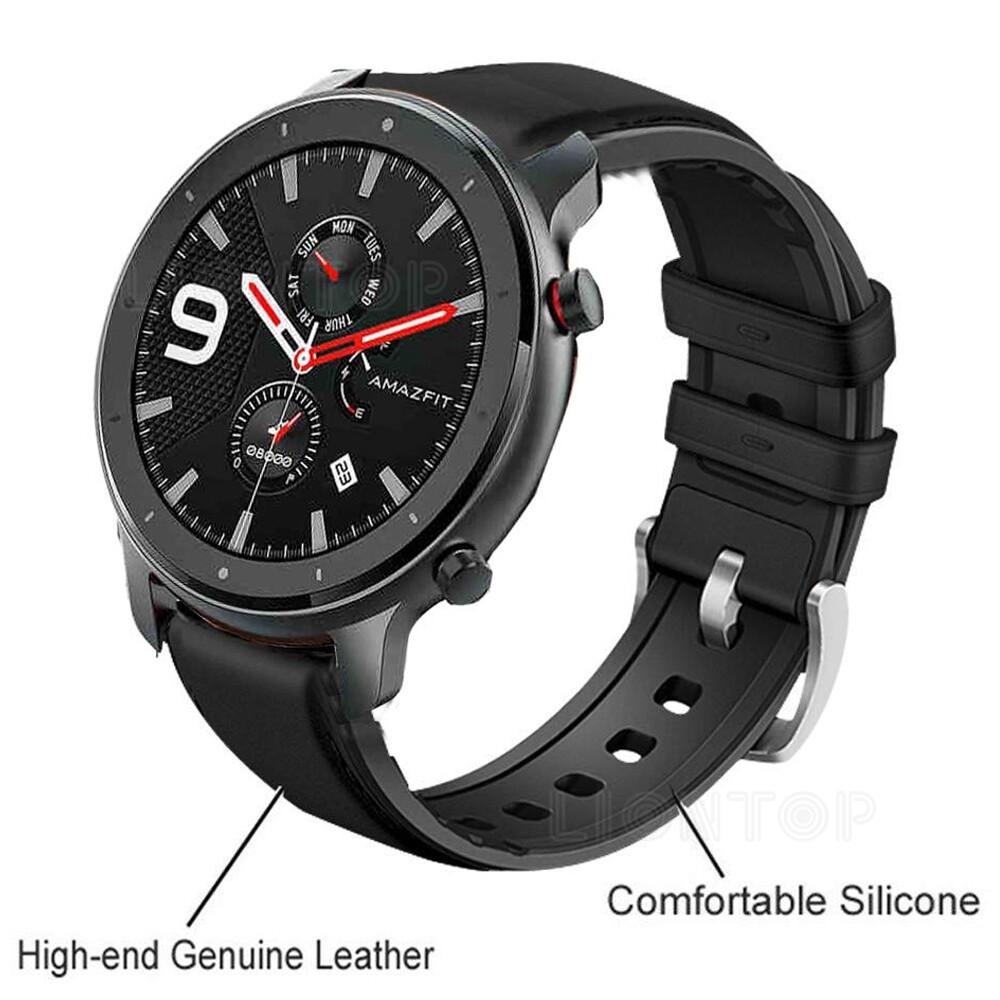 For Amazfit GTR 47mm Watch band Silicone+Genuine Leather Replacement Watch Strap