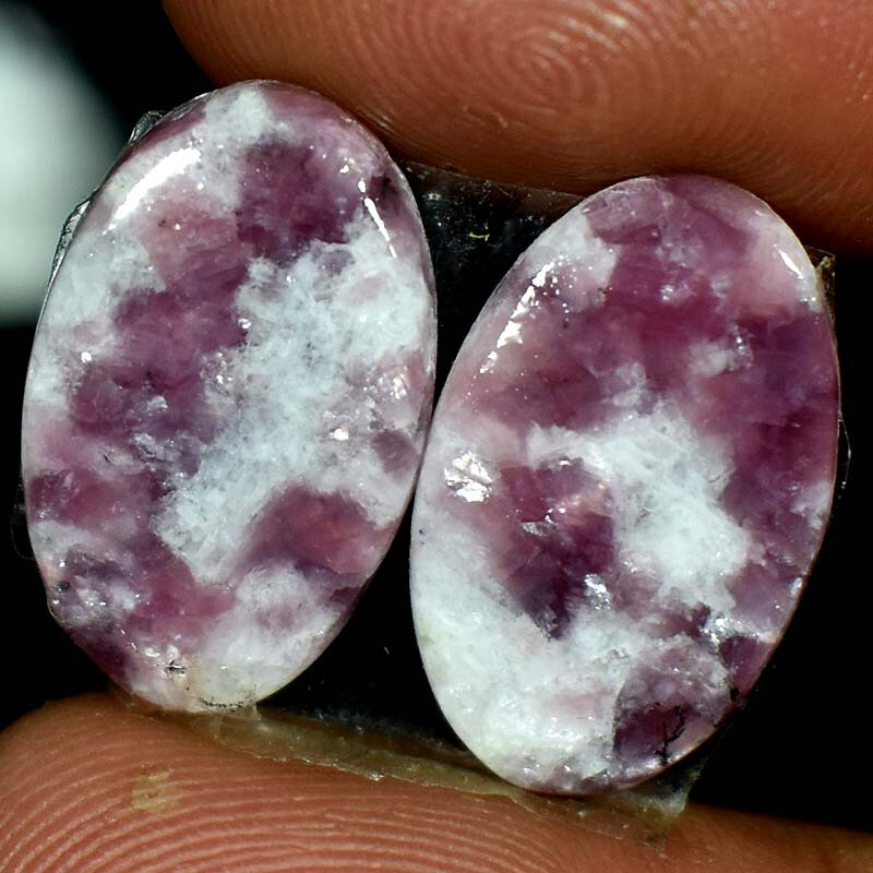 Earring Pair ! Lepidolite Oval Cabochon 100% Natural Gemstones 16.60Cts.