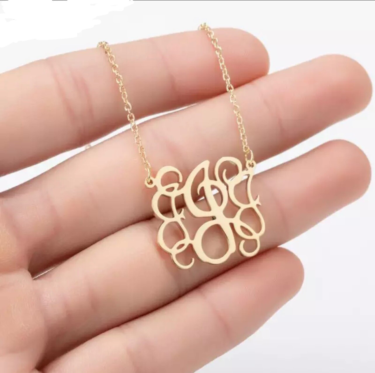 Initial A-Z Monogram Pendant Necklace Gold Plated Personalized Name 18″ N53