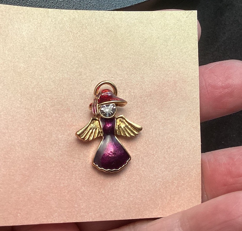 Gold Tone RED HAT SOCIETY Purple ANGEL With Halo Lapel Tack Pin