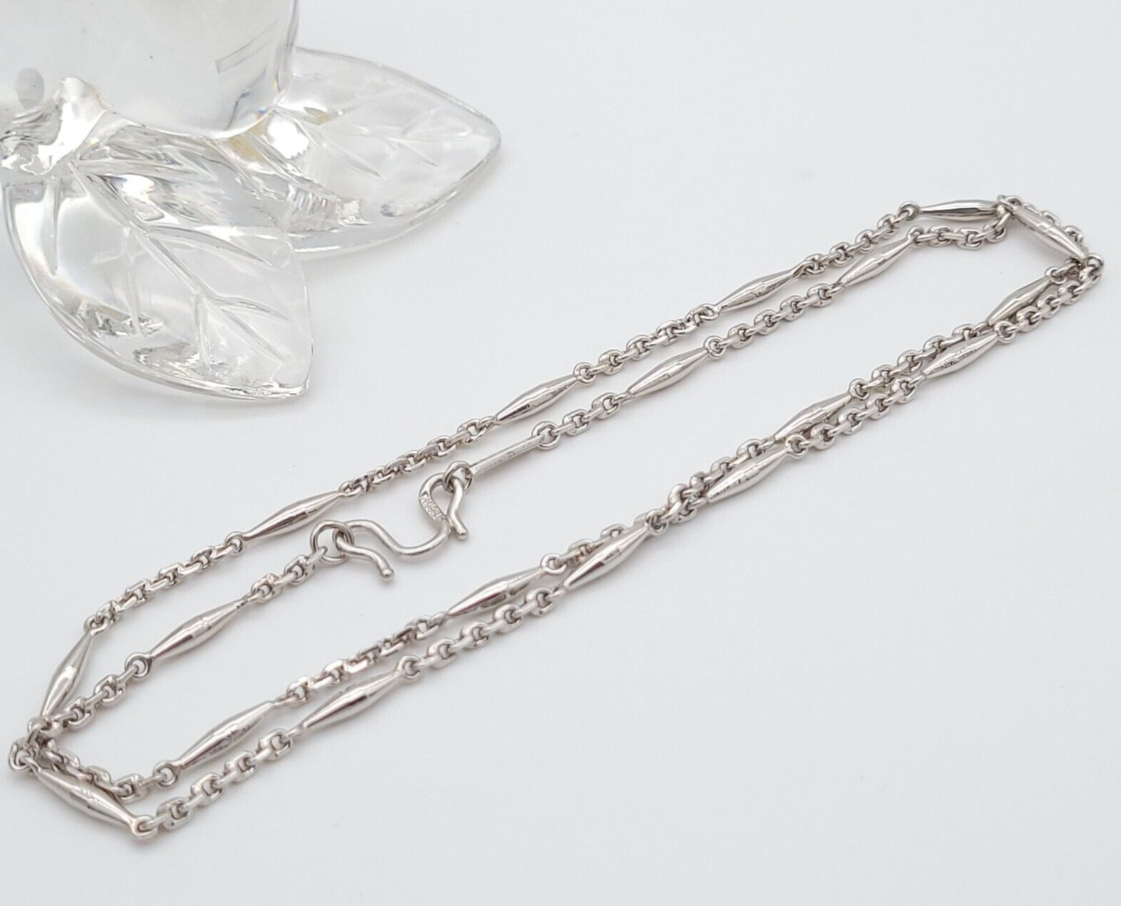 Art Deco Pt950 Platinum Solid Bar Link Chain Necklace 22.5″ inch Chinese