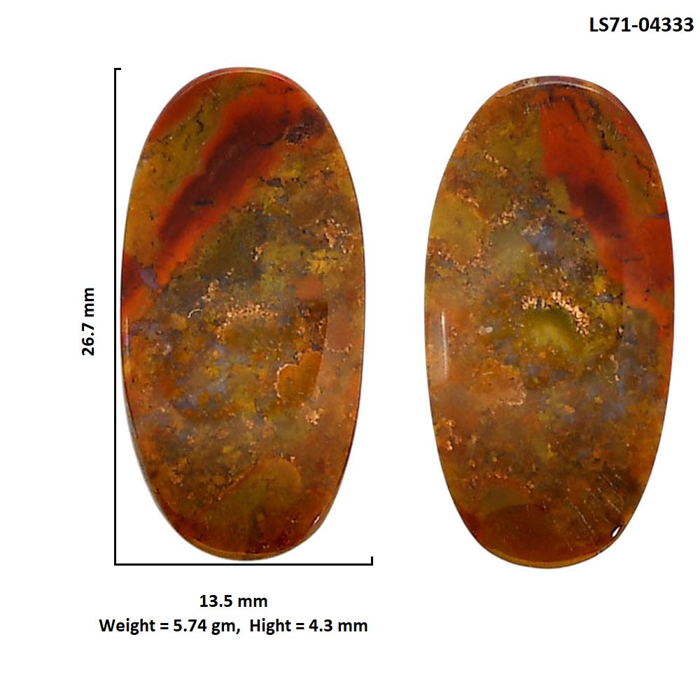 Natural Rare Cady Mountain Agate Pair 13.5×26.7×4.3 mm Oval Gemstone LS71-04333