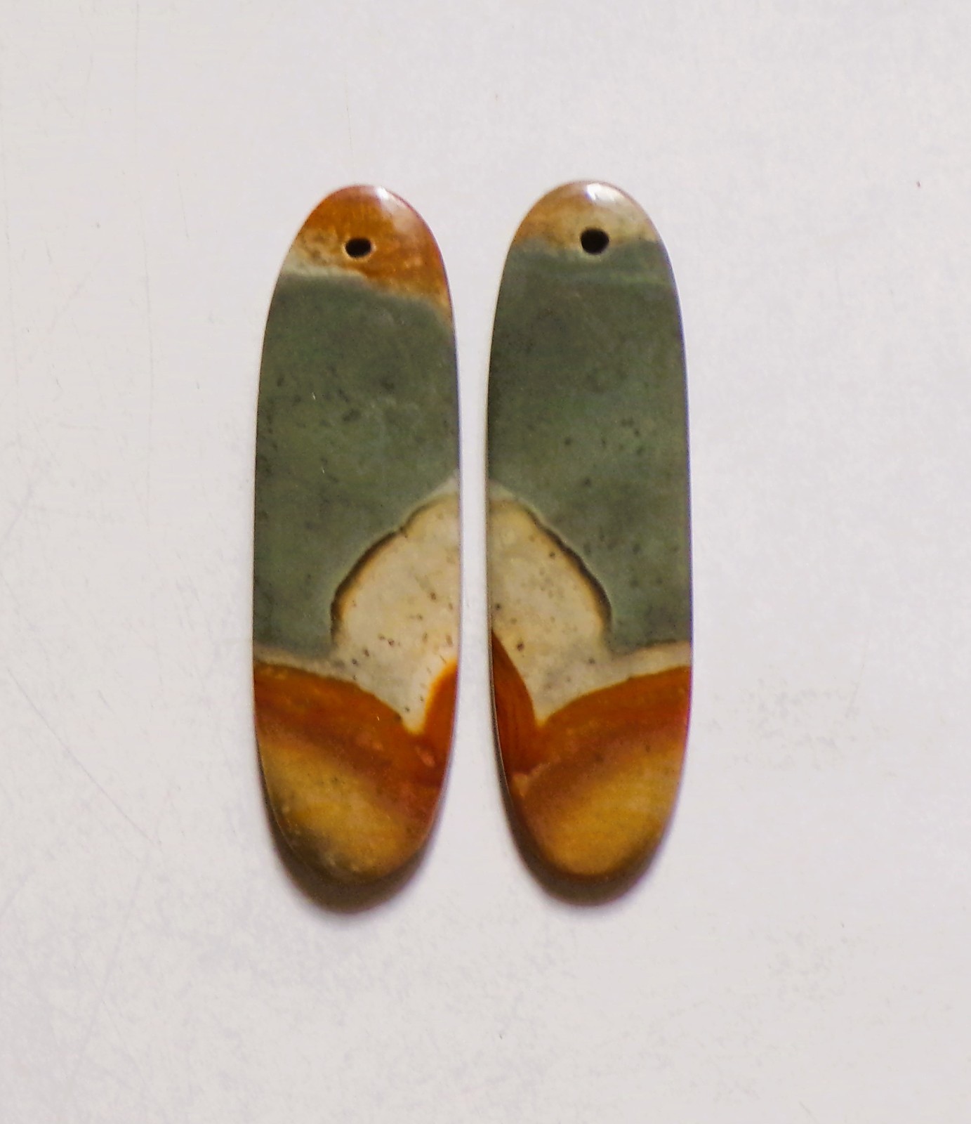 28.70 Cts Natural Polychrome Jasper Drilled Cabochon Pair Gemstone 40X12MM 46