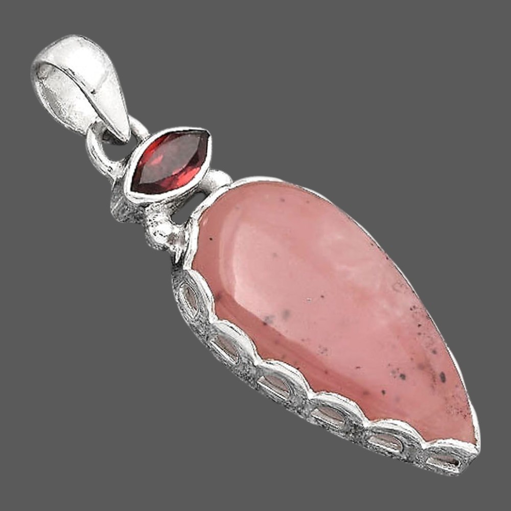 Guava Quartz – Brazil and Garnet 925 Sterling Silver Pendant Jewelry P-1637