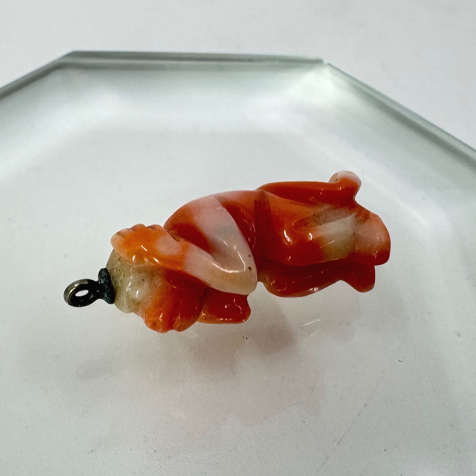 Antique Carved Coral Hear No Evil Monkey Charm Pendant Orange White 17mm