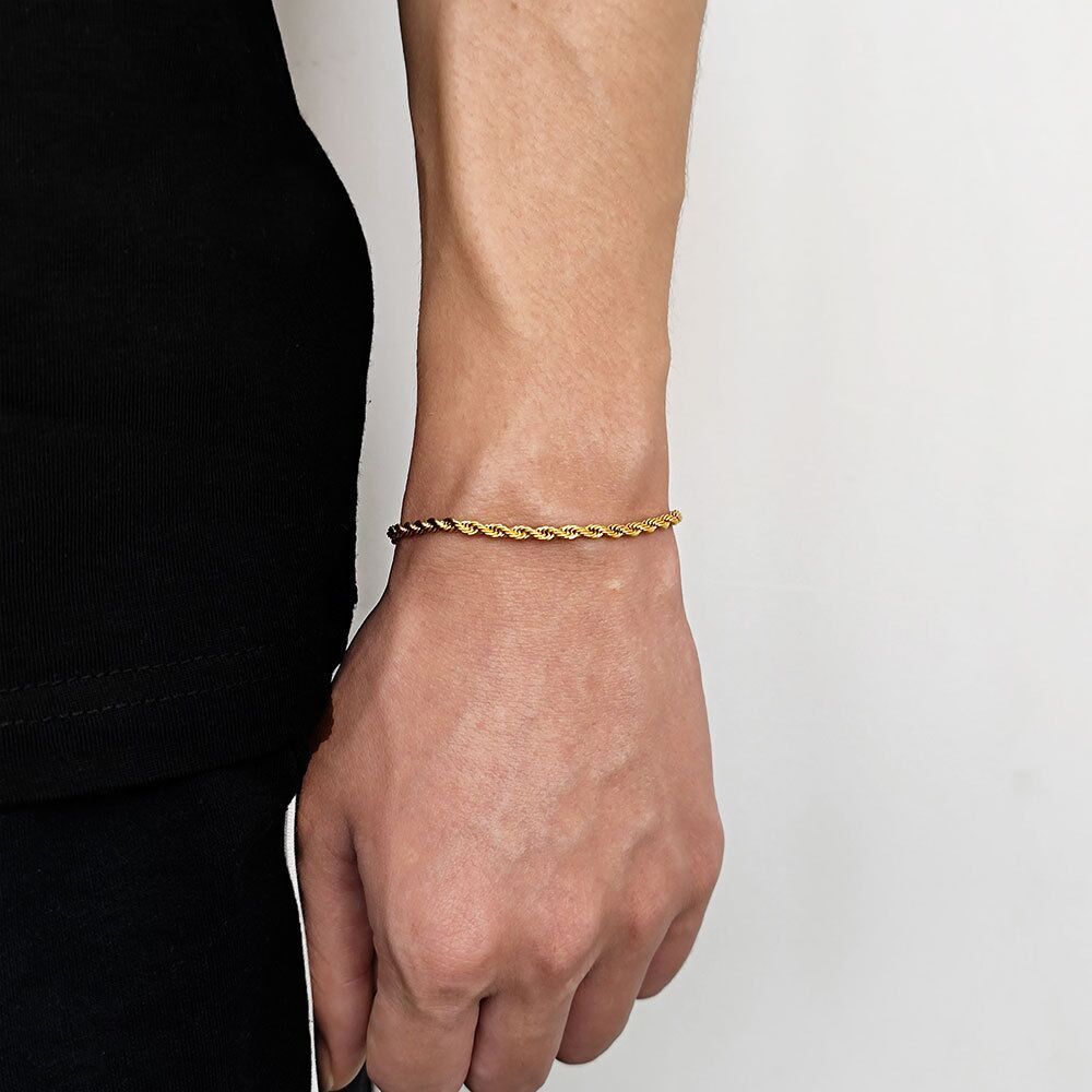 3-7mm Woman Man 18k Gold Plated Stainless Steel Rope Chain Bracelet Bangle 7-9”