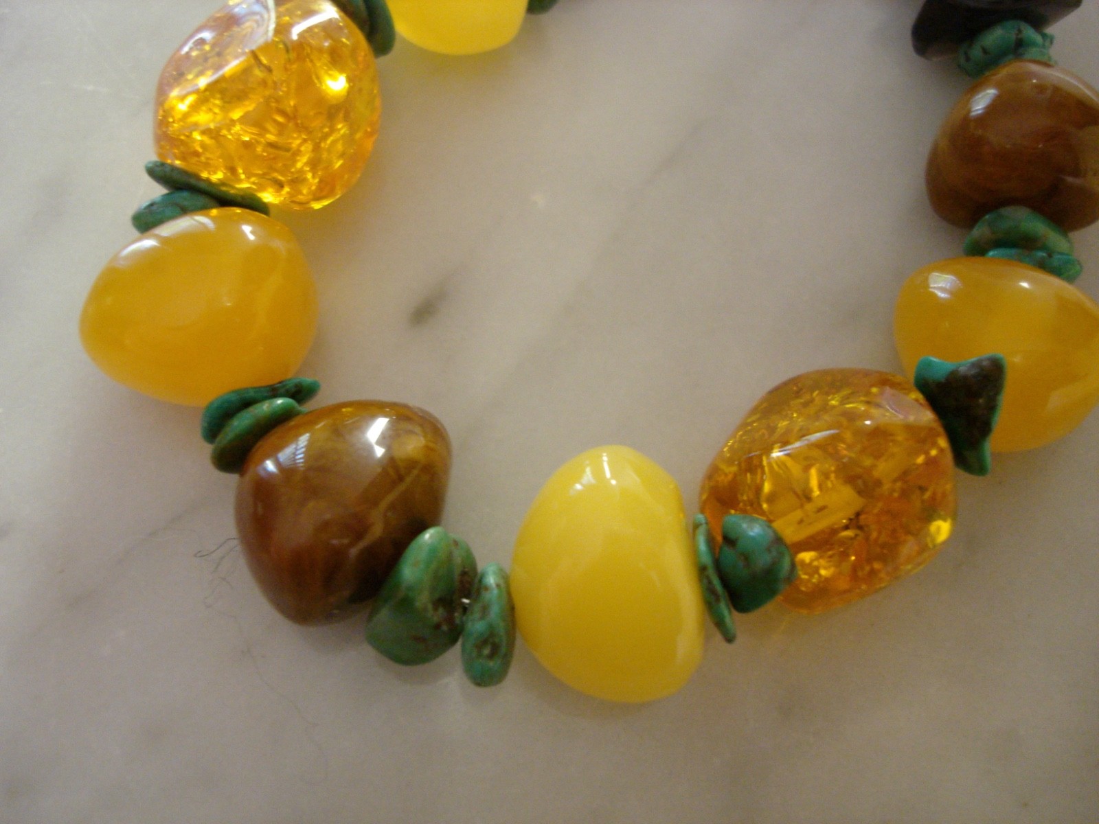 Vintage Navajo Baltic Butterscotch Amber Turquoise Nugget Bracelet