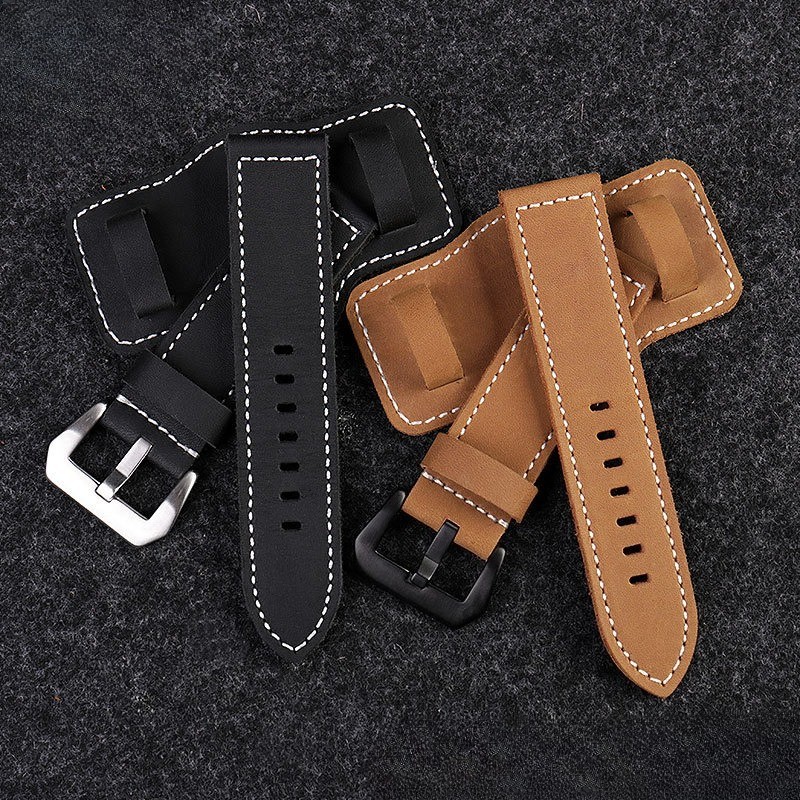 Quality Men’s Rugged Large Genuine Leather Watch Strap Tray Band 20 22 24 26mm