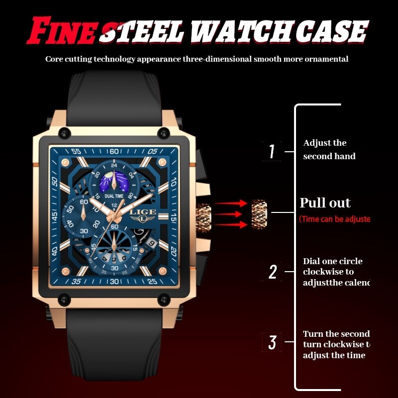 LIGE Men Quartz Watch Luminous Date Dail Wristwatch Casual Business Male Watches