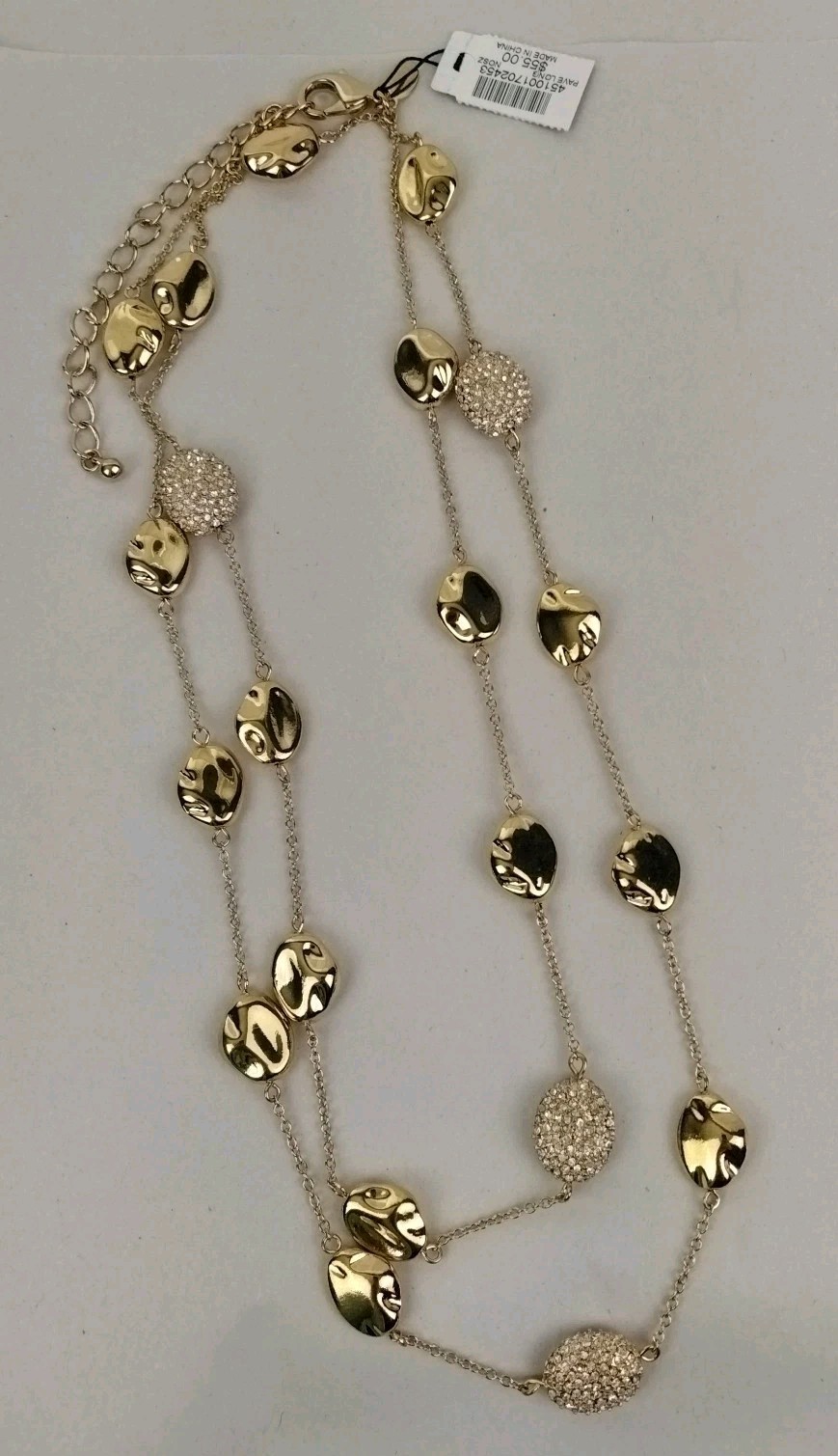 New Chico’s Necklace Gold Tone Crystal Pave Long Single Strand Layering Jewelry
