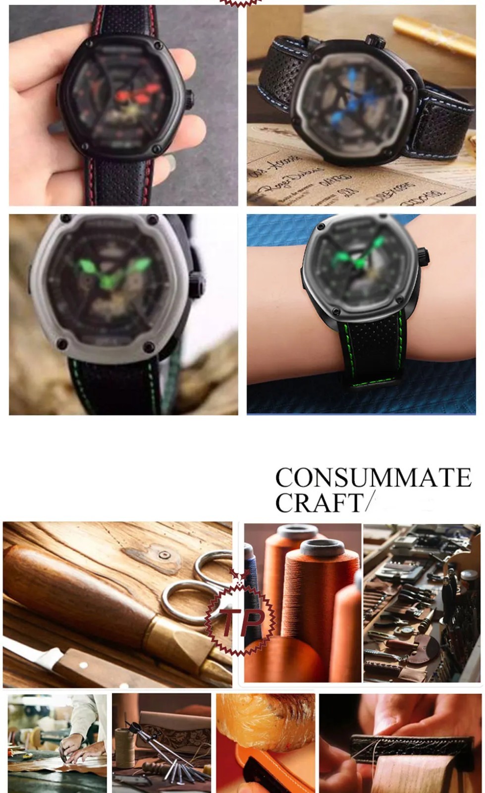 24mm Leather Watch Band Cowhide Strap Replacement Pin Buckle Wrist Bracelet Men