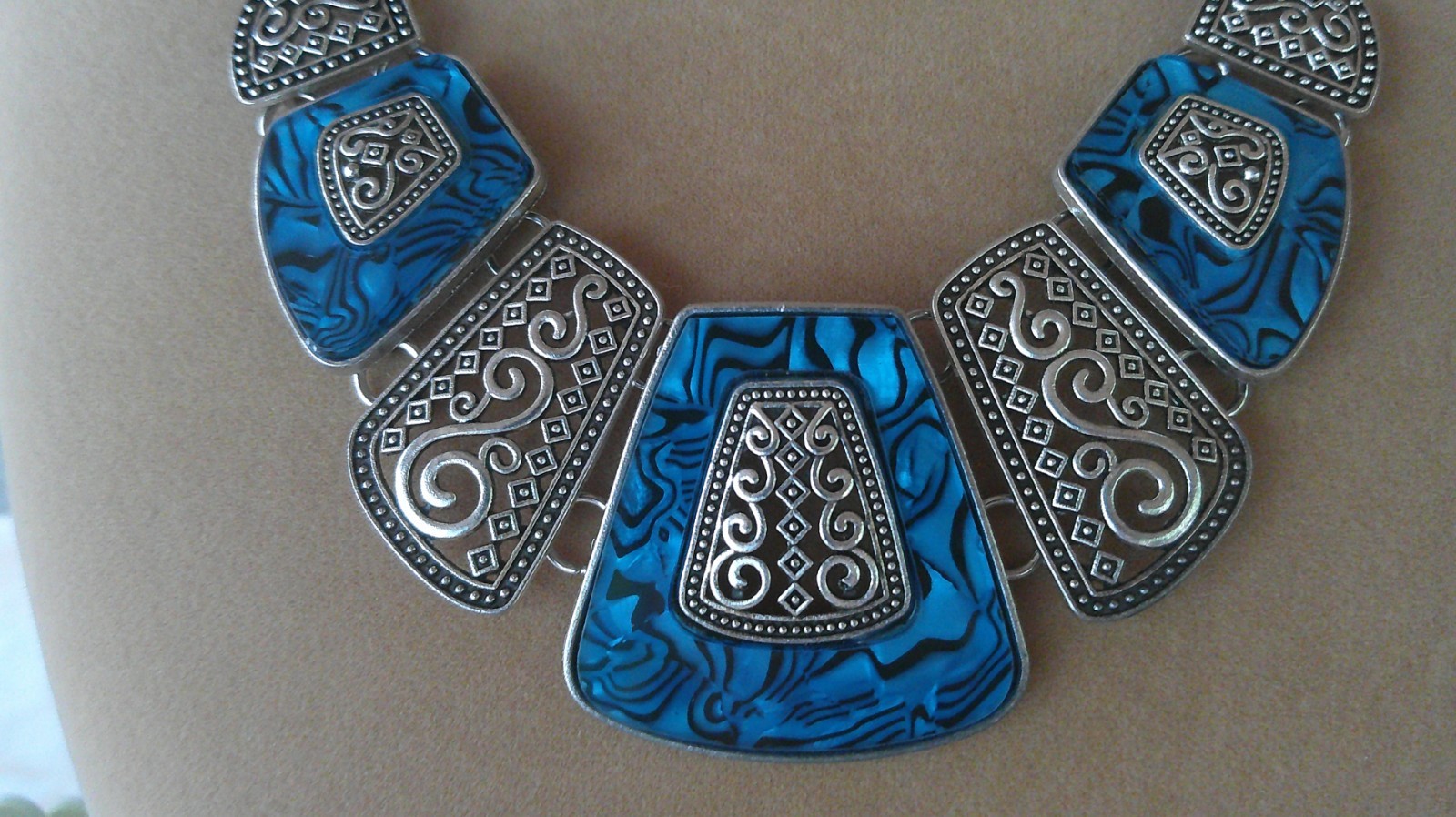 Blue and Black Enamel Adjustable Necklace Silver Tone with Lobster Clasp