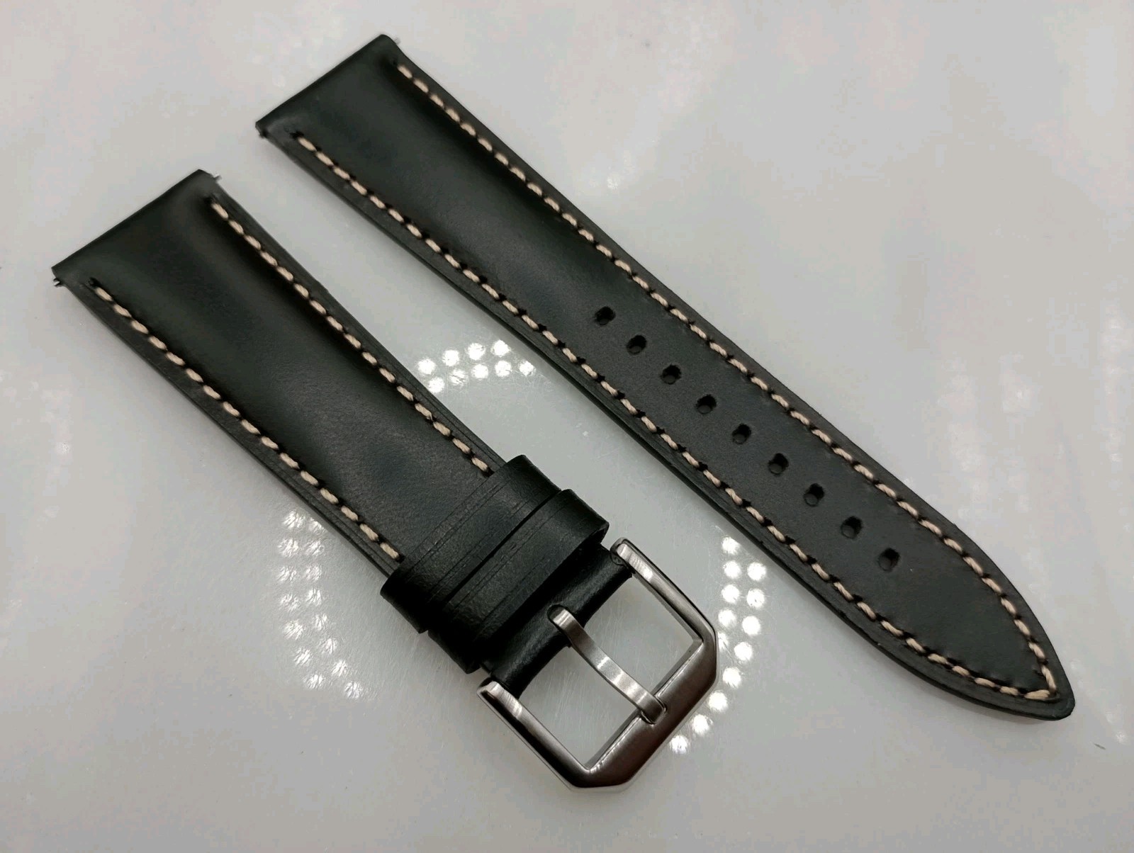 New 22mm Geckota Watchgecko Padded Calf Leather Black Watch Strap 6B146