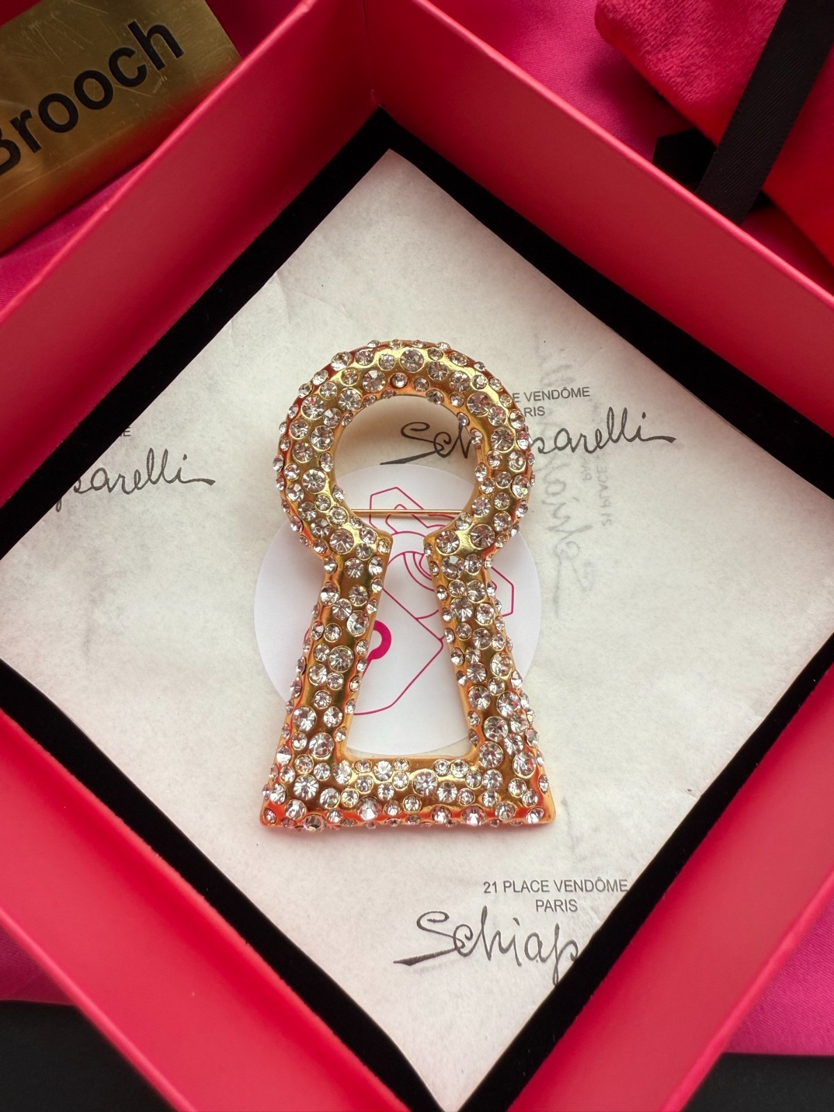 Keyhole Rhinestone Brooch. With Box and Dust Bag.