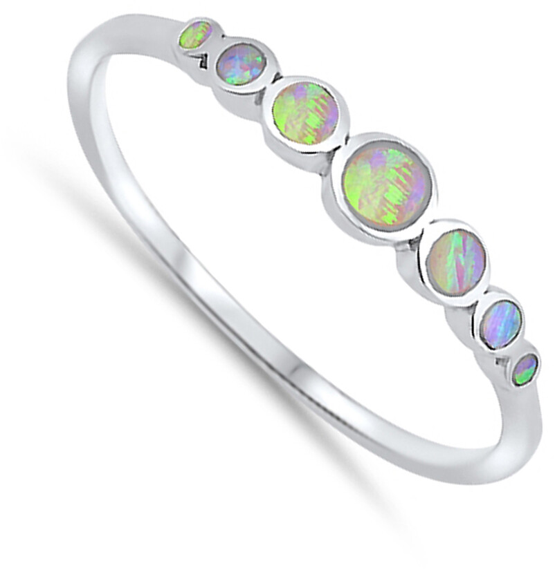 Round Circle Pink Lab Opal Journey Ring New .925 Sterling Silver Band Sizes 3-12