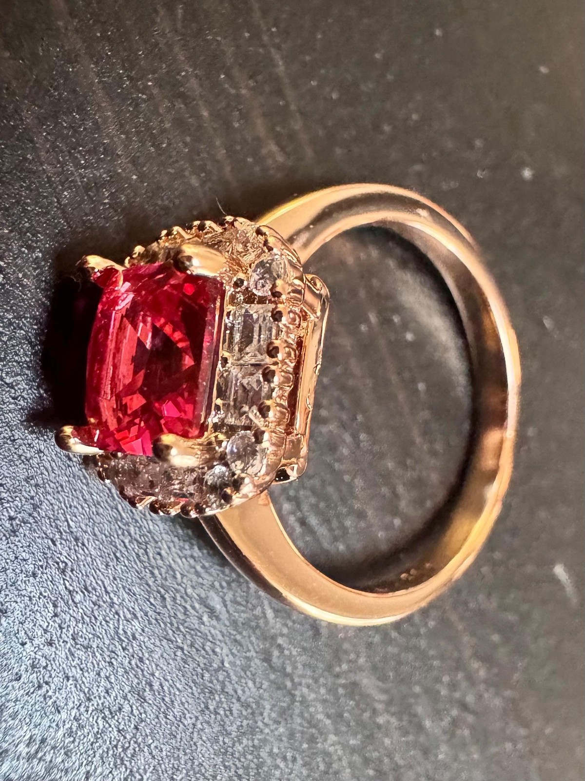 585 14K RG Rolled Gold Stamp Vintage Radiant Cut Pink Sapphire Halo Ring Size 7