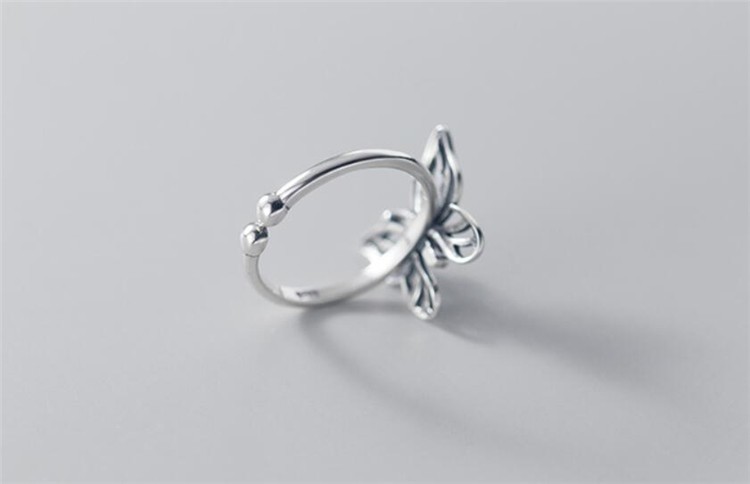 925 Sterling Silver Butterfly Bow Moon Star Zircon Adjustable Open Ring Women