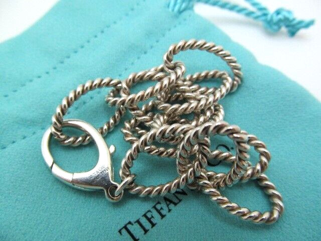 Authentic Tiffany & Co 925 Silver Oval Twist Rope Link Bracelet 8.25 In